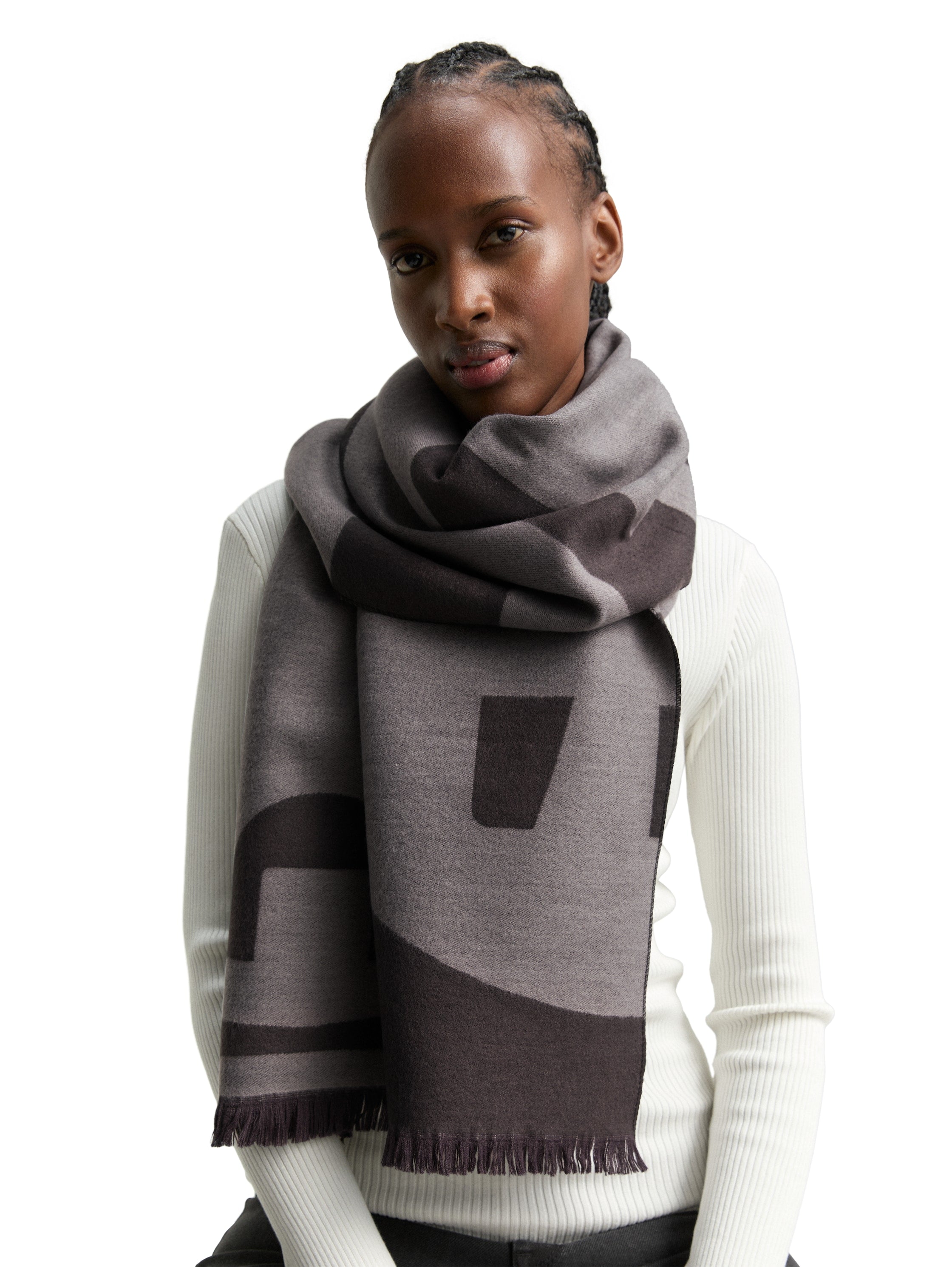 Tom Tailor Grey Jacquard Scarf With Pattern