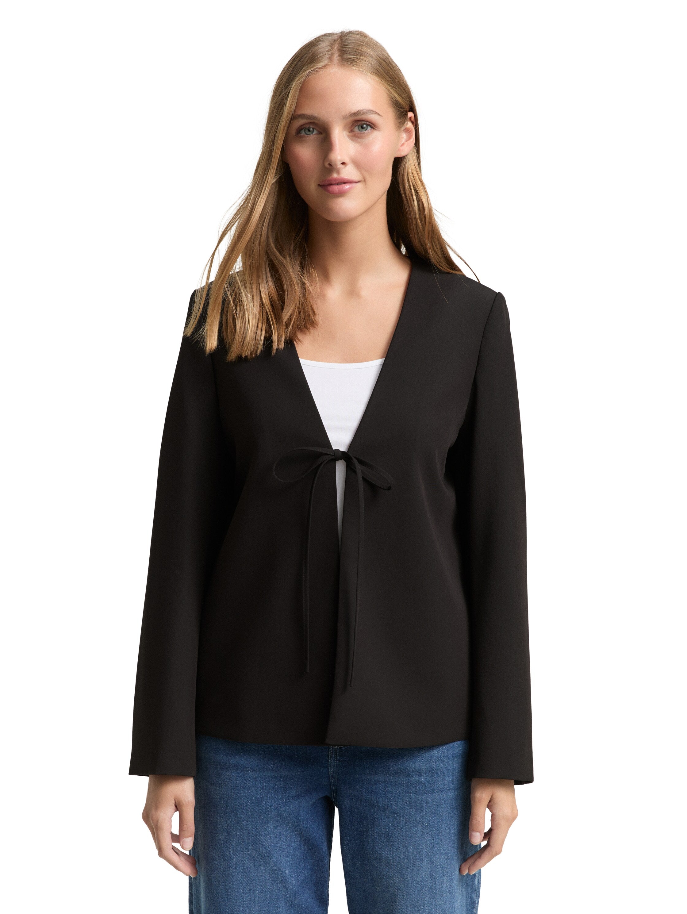 Tom Tailor Black Regular Fit Blazer With Bow Detail