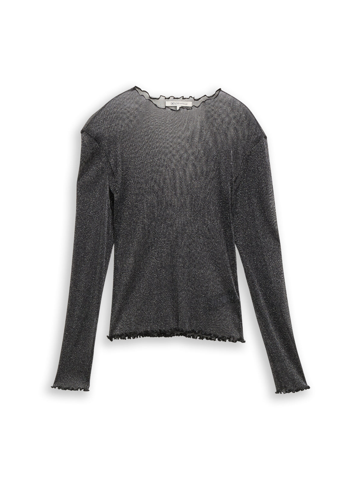 Tom Tailor Black Slim Fit Long-Sleeved Top with Wavy Hem Edges