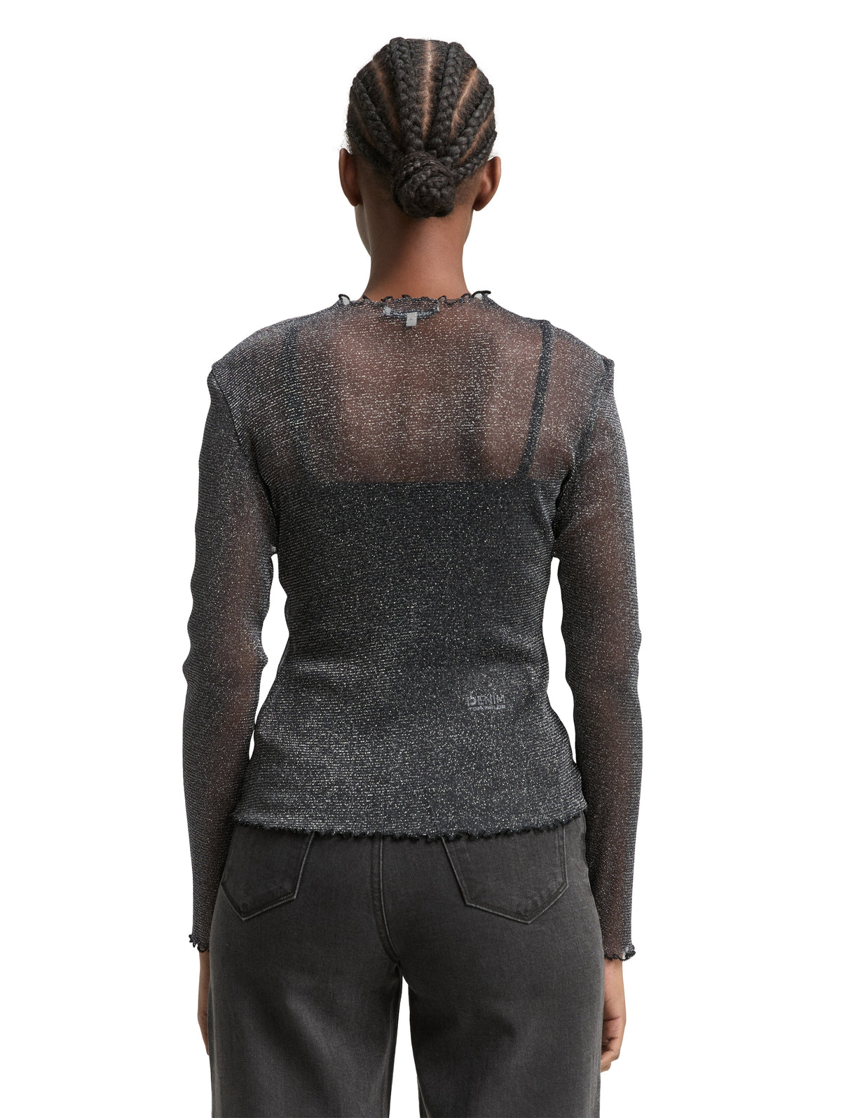 Tom Tailor Black Slim Fit Long-Sleeved Top with Wavy Hem Edges
