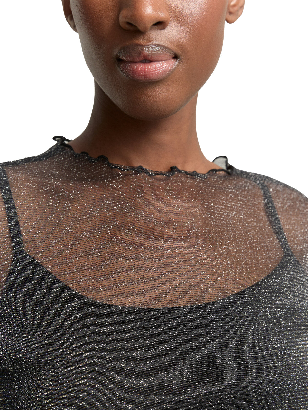 Tom Tailor Black Slim Fit Long-Sleeved Top with Wavy Hem Edges