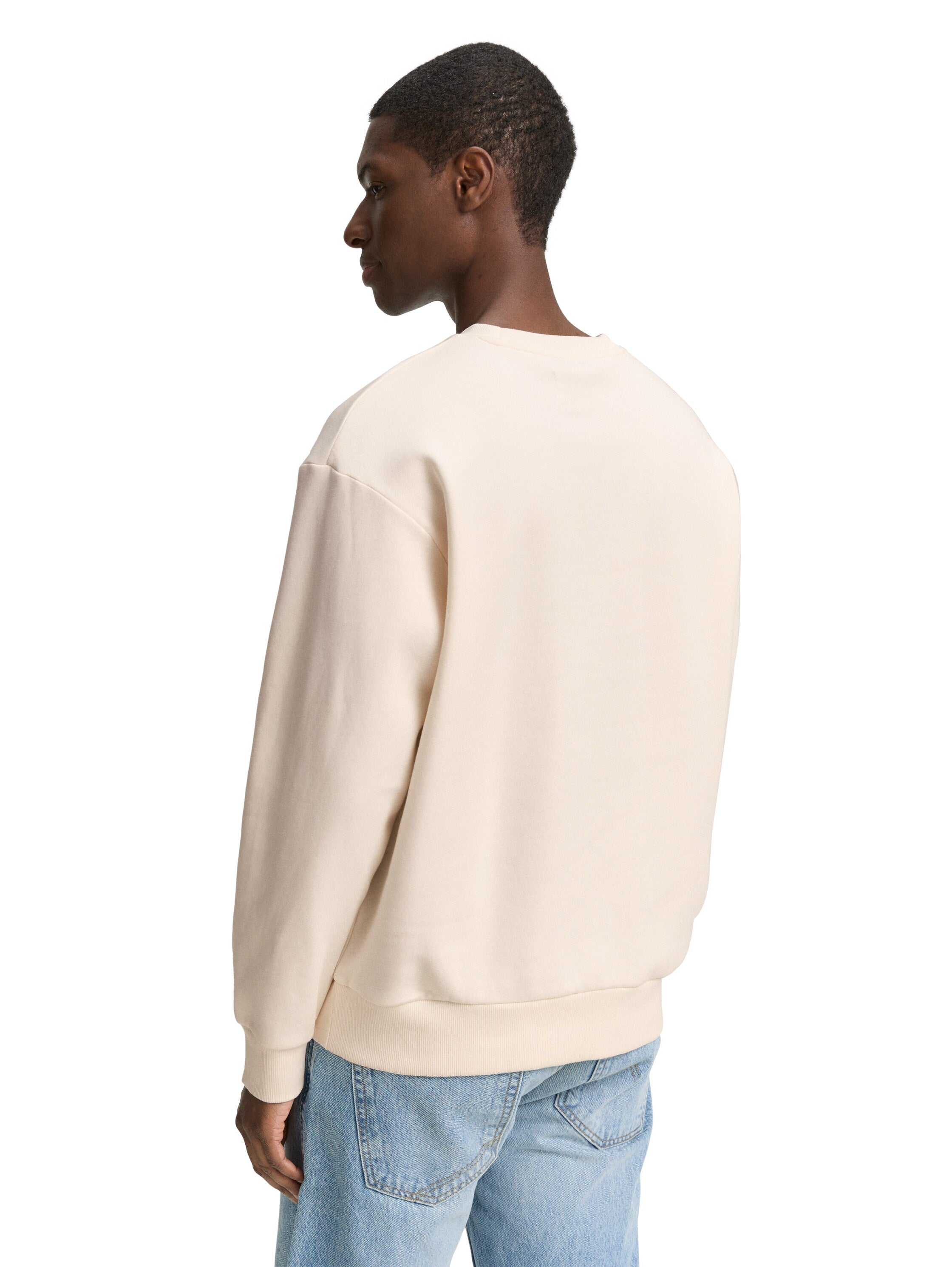 Tom Tailor Crew Neck Gardenia White Sweater With Print