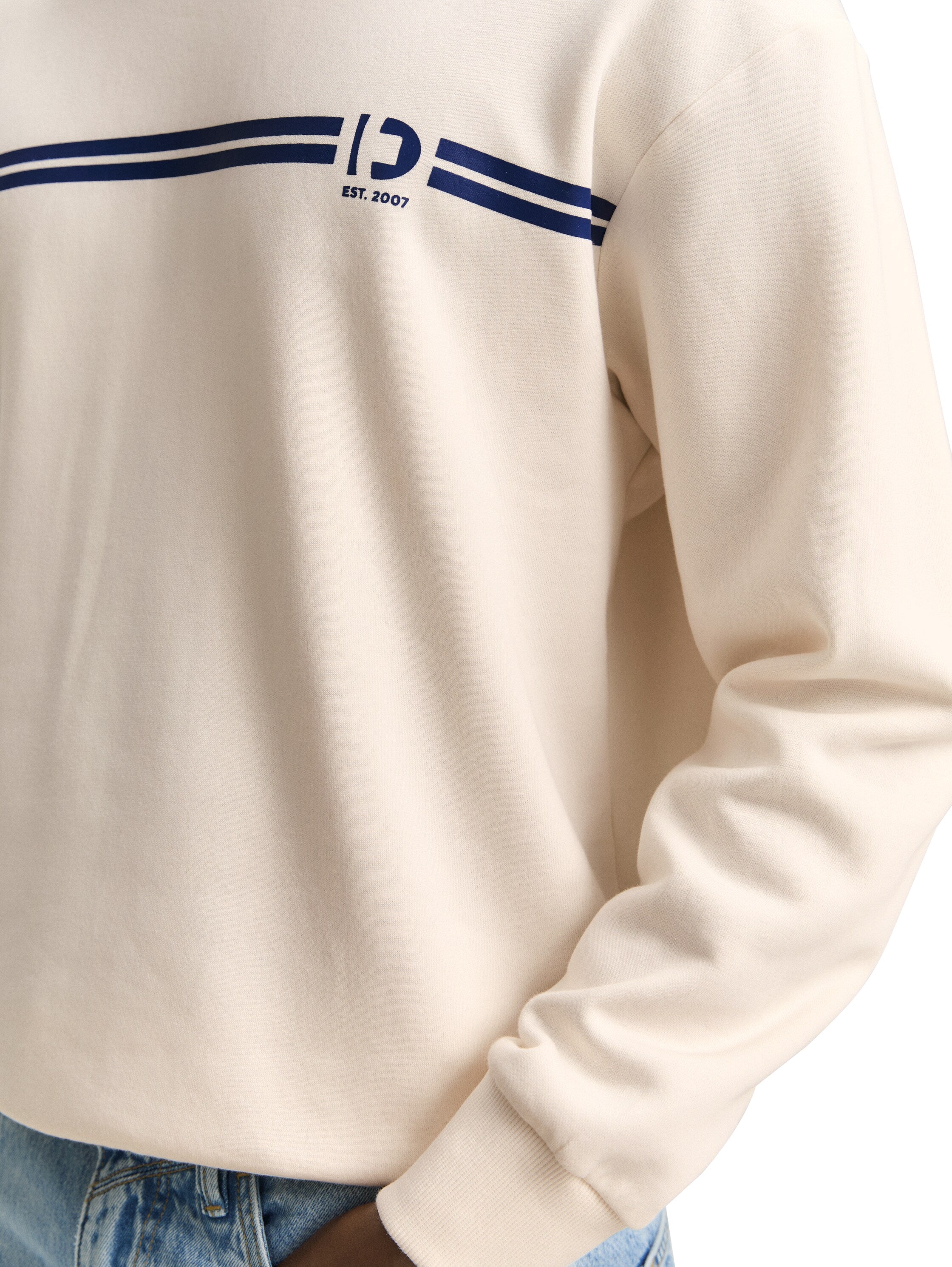 Tom Tailor Crew Neck Gardenia White Sweater With Print