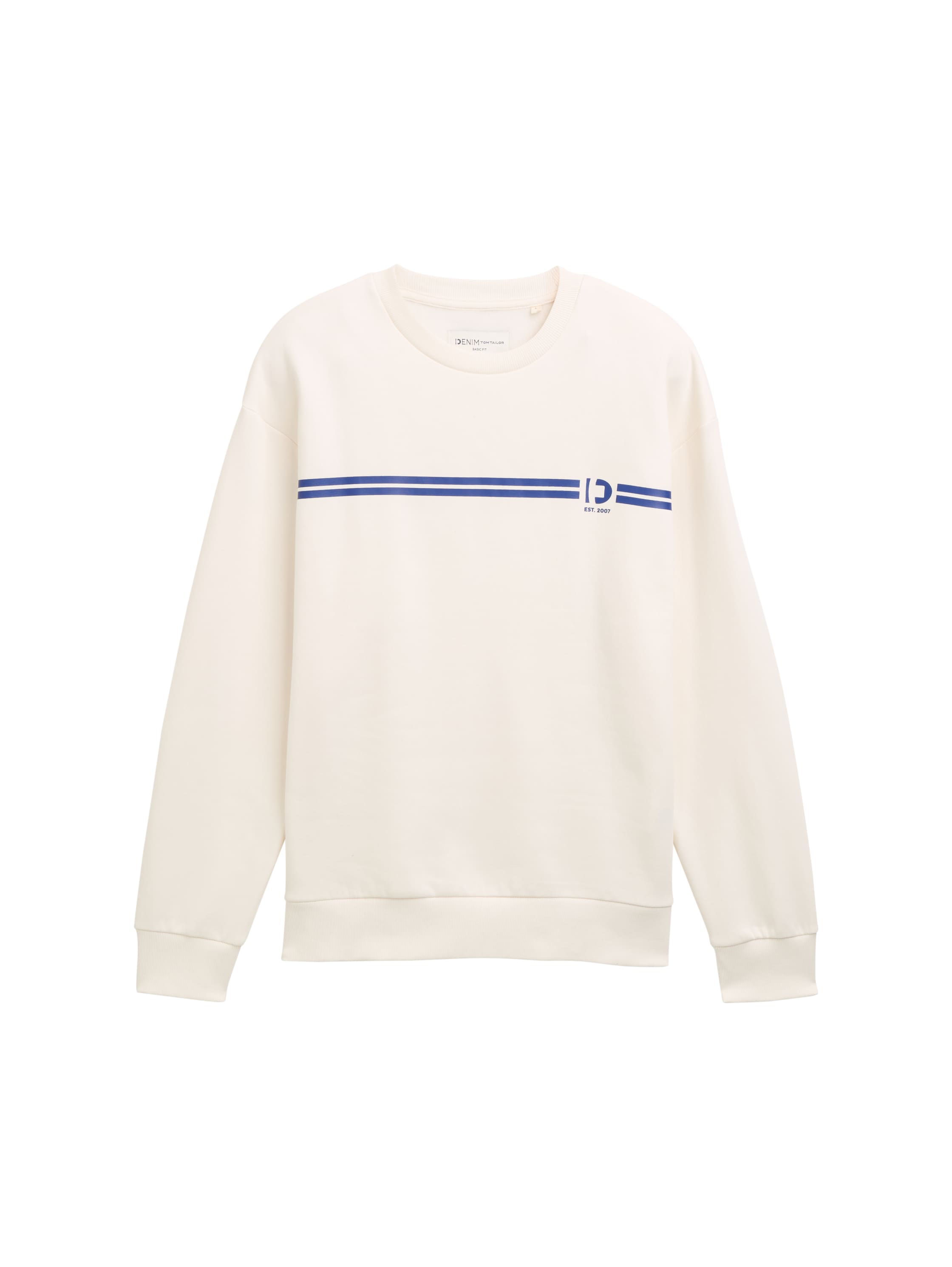 Tom Tailor Crew Neck Gardenia White Sweater With Print
