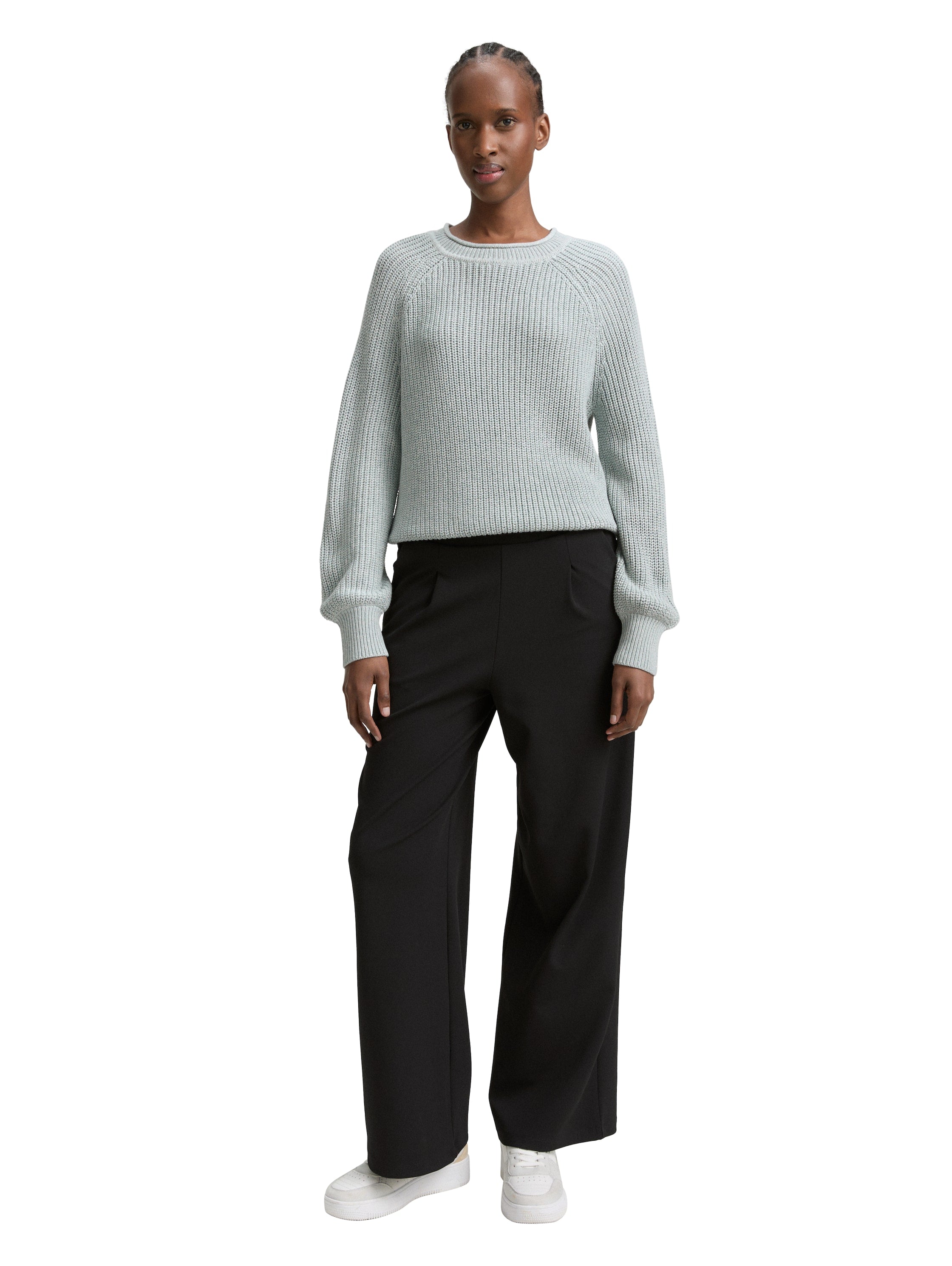 Tom Tailor Knitted Silver Blue Pullover With Slight Ballons Sleeves