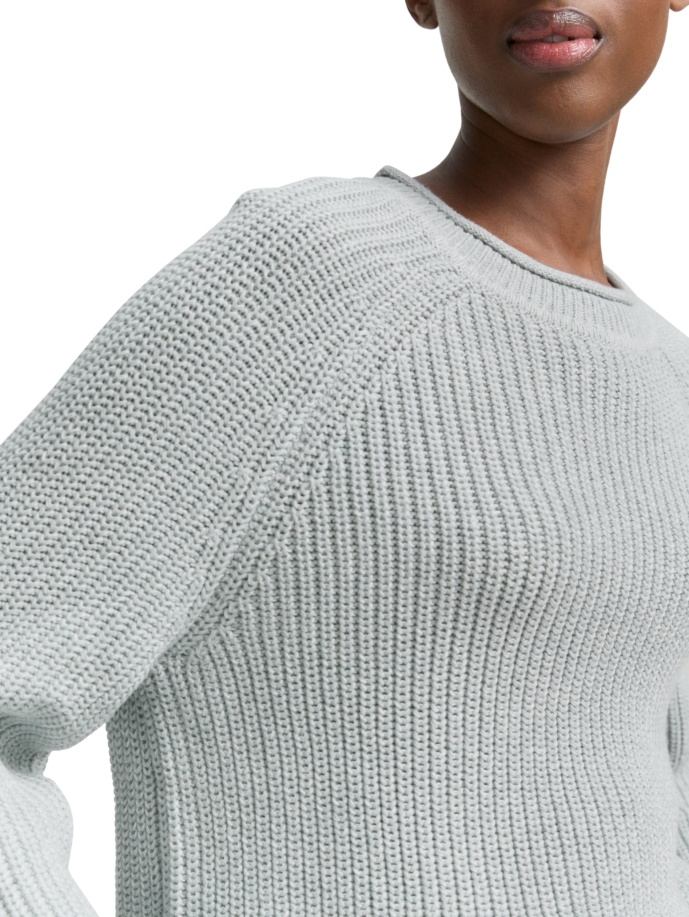 Tom Tailor Knitted Silver Blue Pullover With Slight Ballons Sleeves