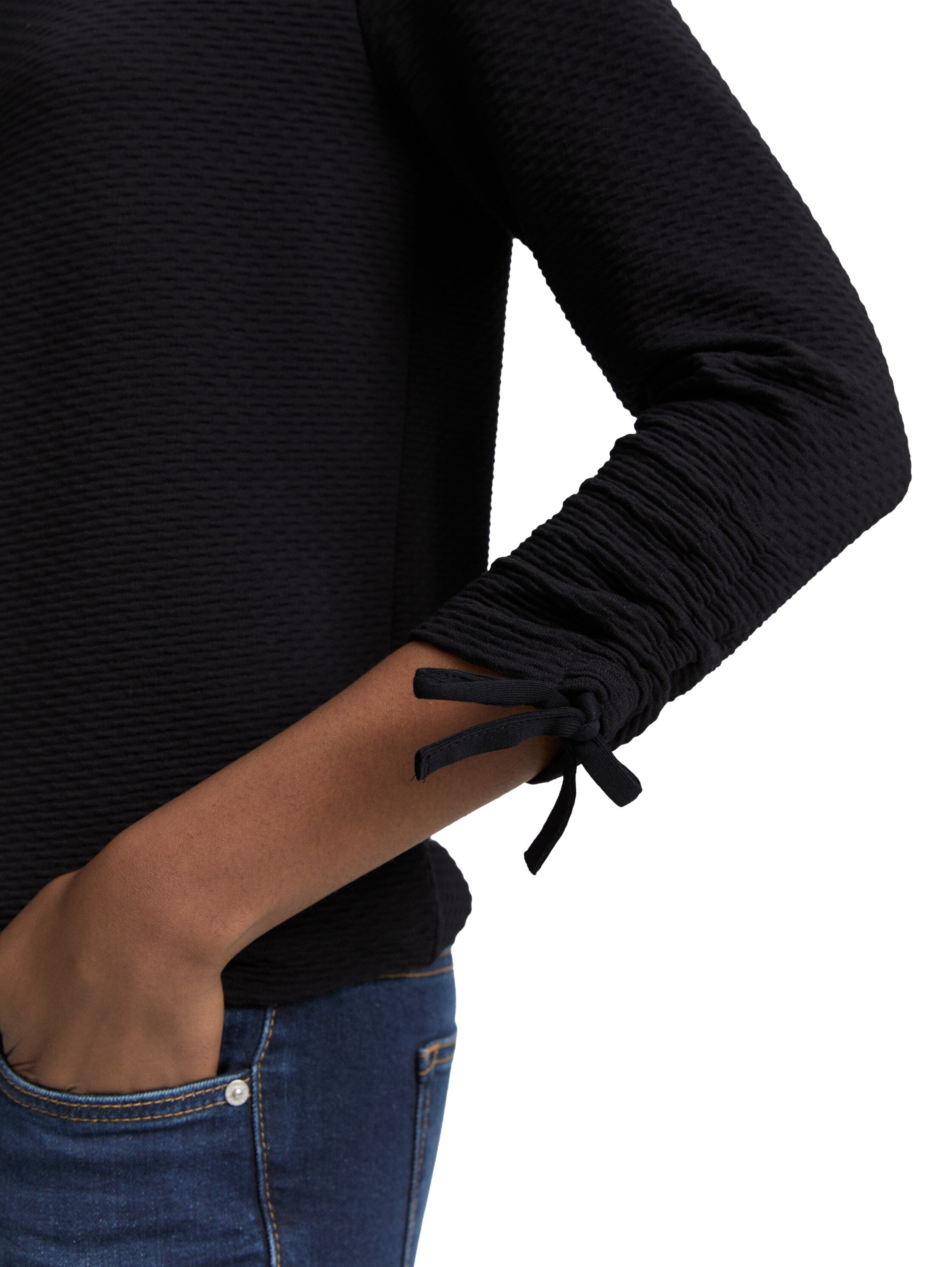 Tom Tailor Black Sweater With Gathered Sleeves