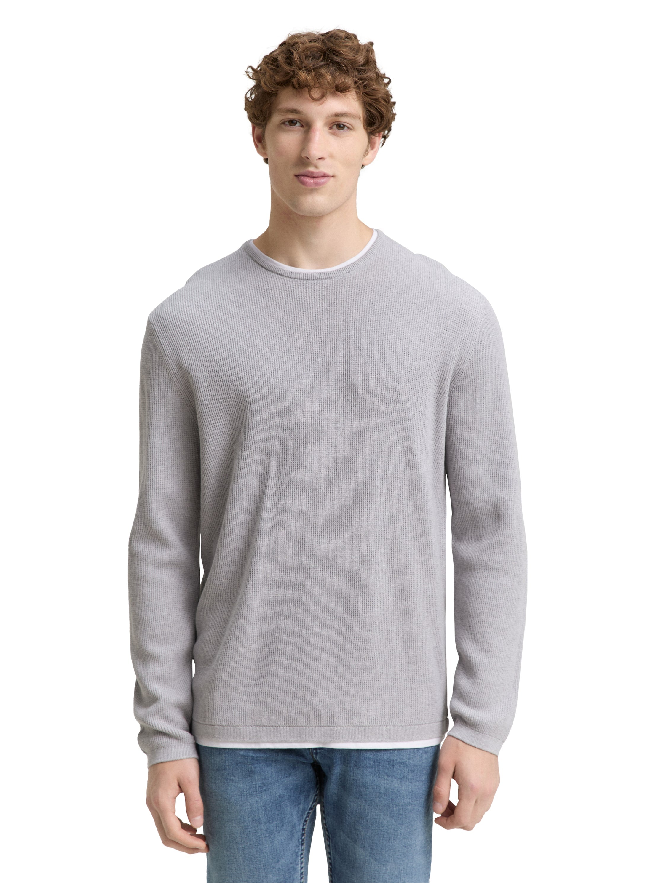Tom Tailor 2-in-1 Light Stone Grey Pullover Made of Cotton