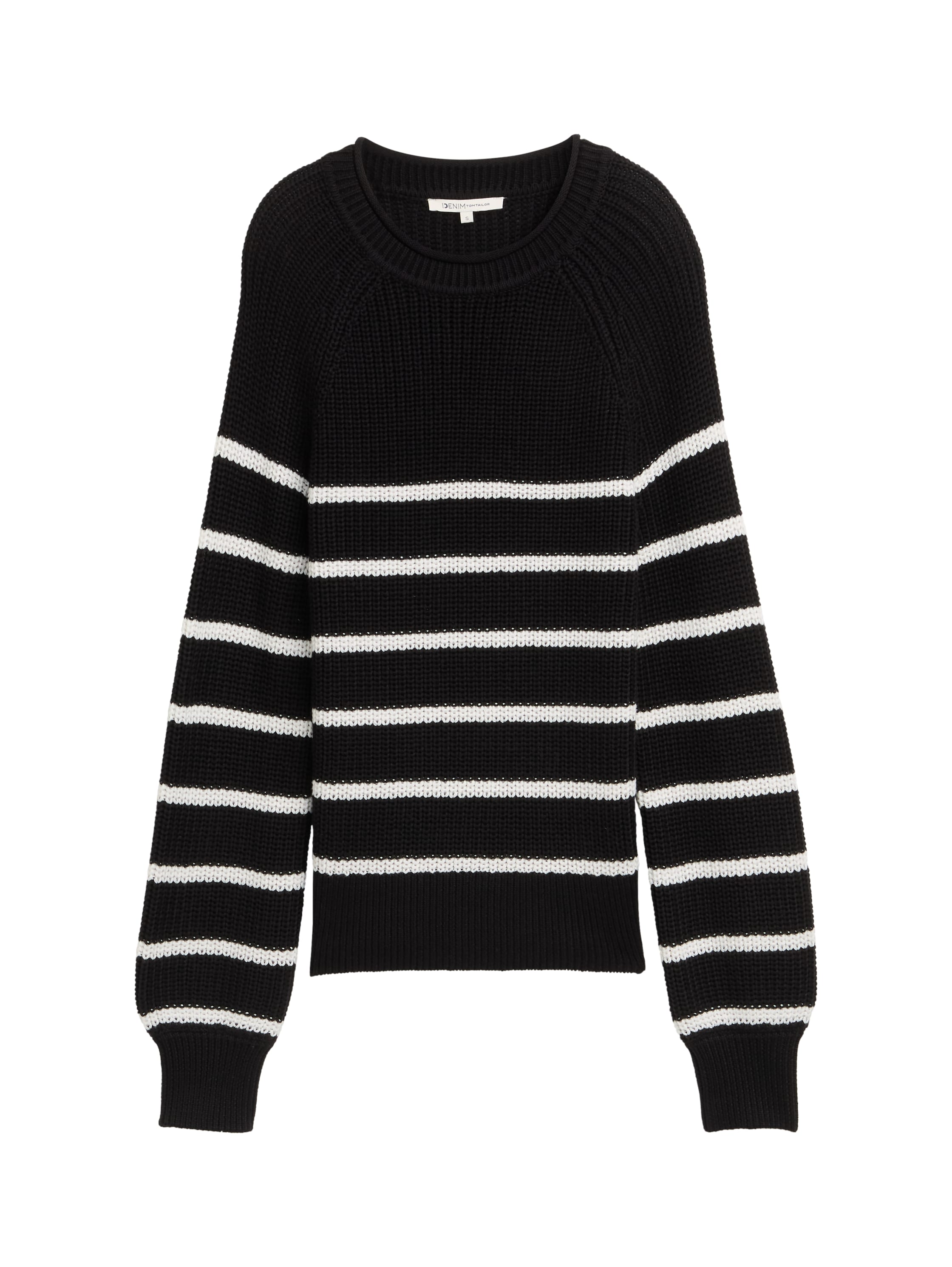 Tom Tailor Knitted Black Stripe Pullover With Slight Ballons Sleeves