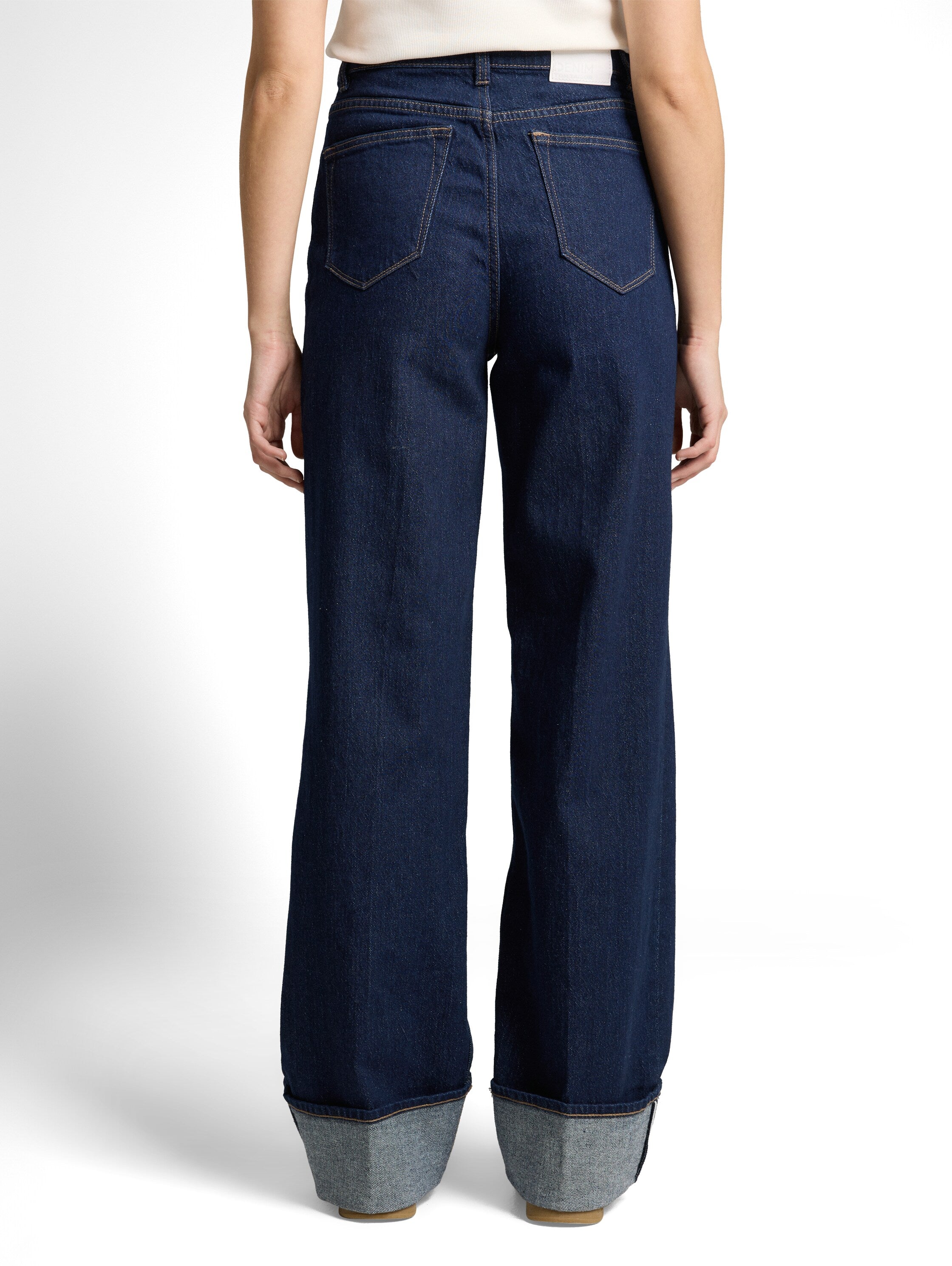Tom Tailor Dark Blue Wide High Waisted Jeans With Turn Ups