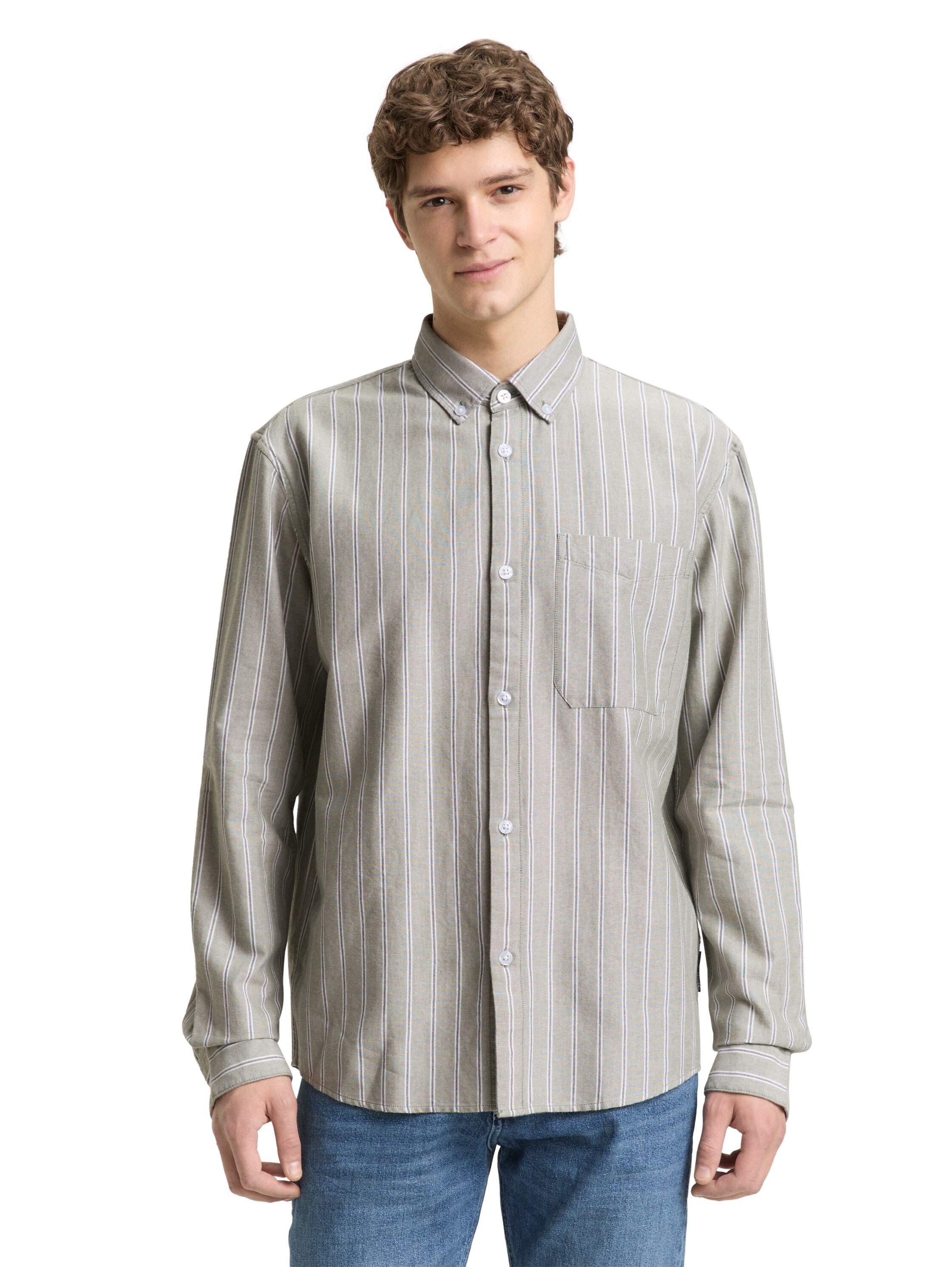 Tom Tailor Relaxed Fit Olive Shirt with Striped Design
