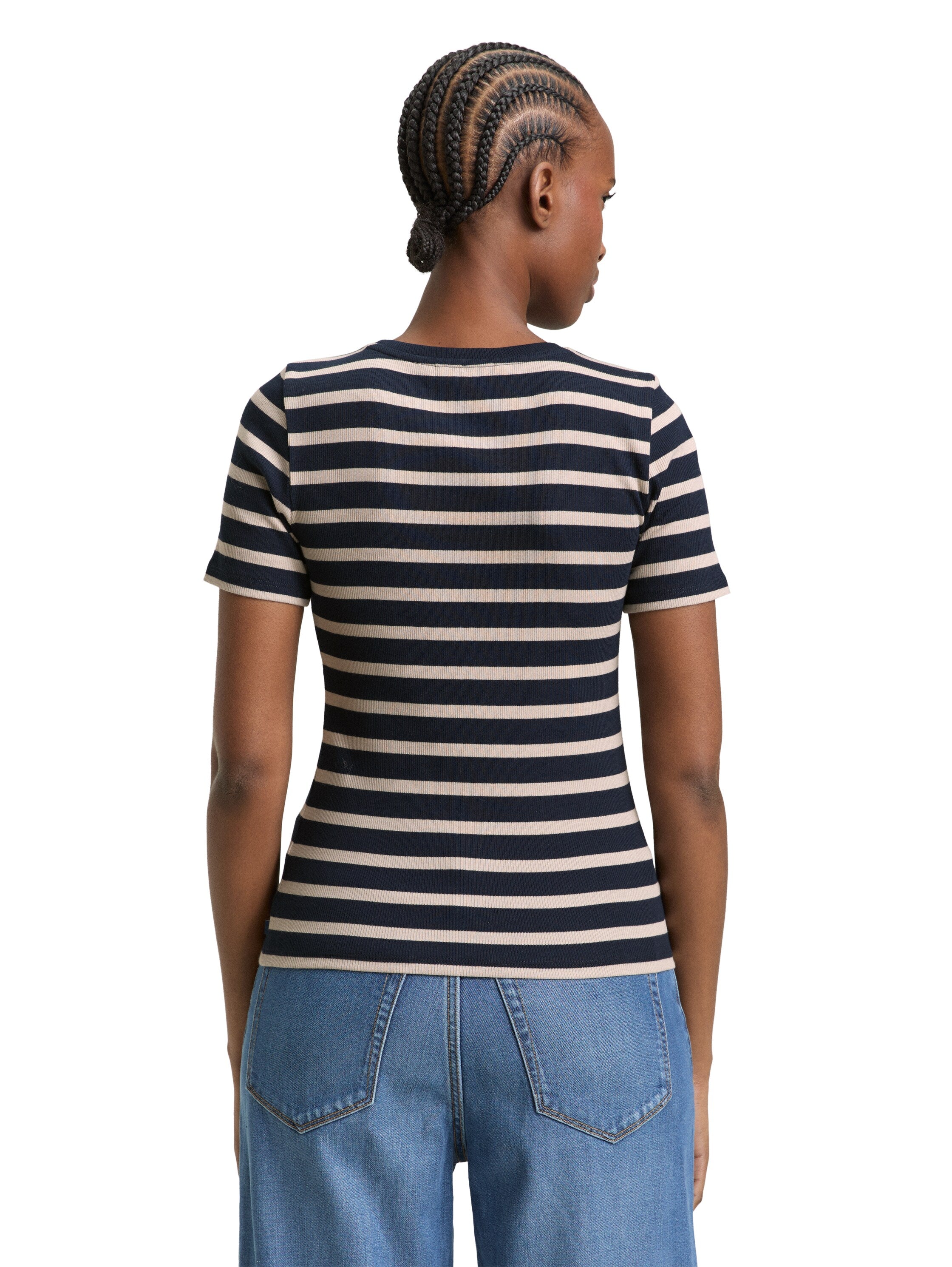Tom Tailor Navy Grey Stripe Slim Fit T-Shirt