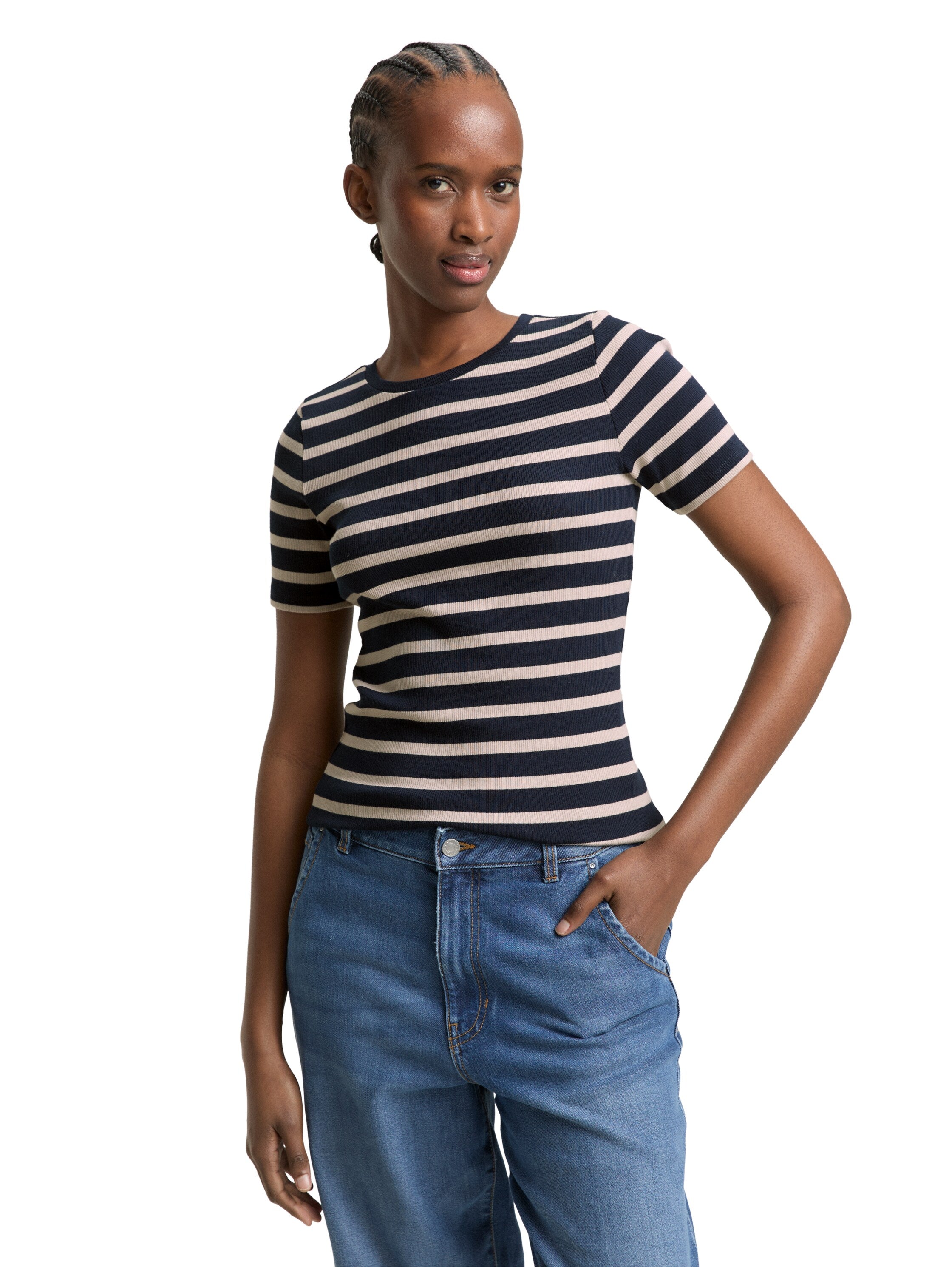 Tom Tailor Navy Grey Stripe Slim Fit T-Shirt