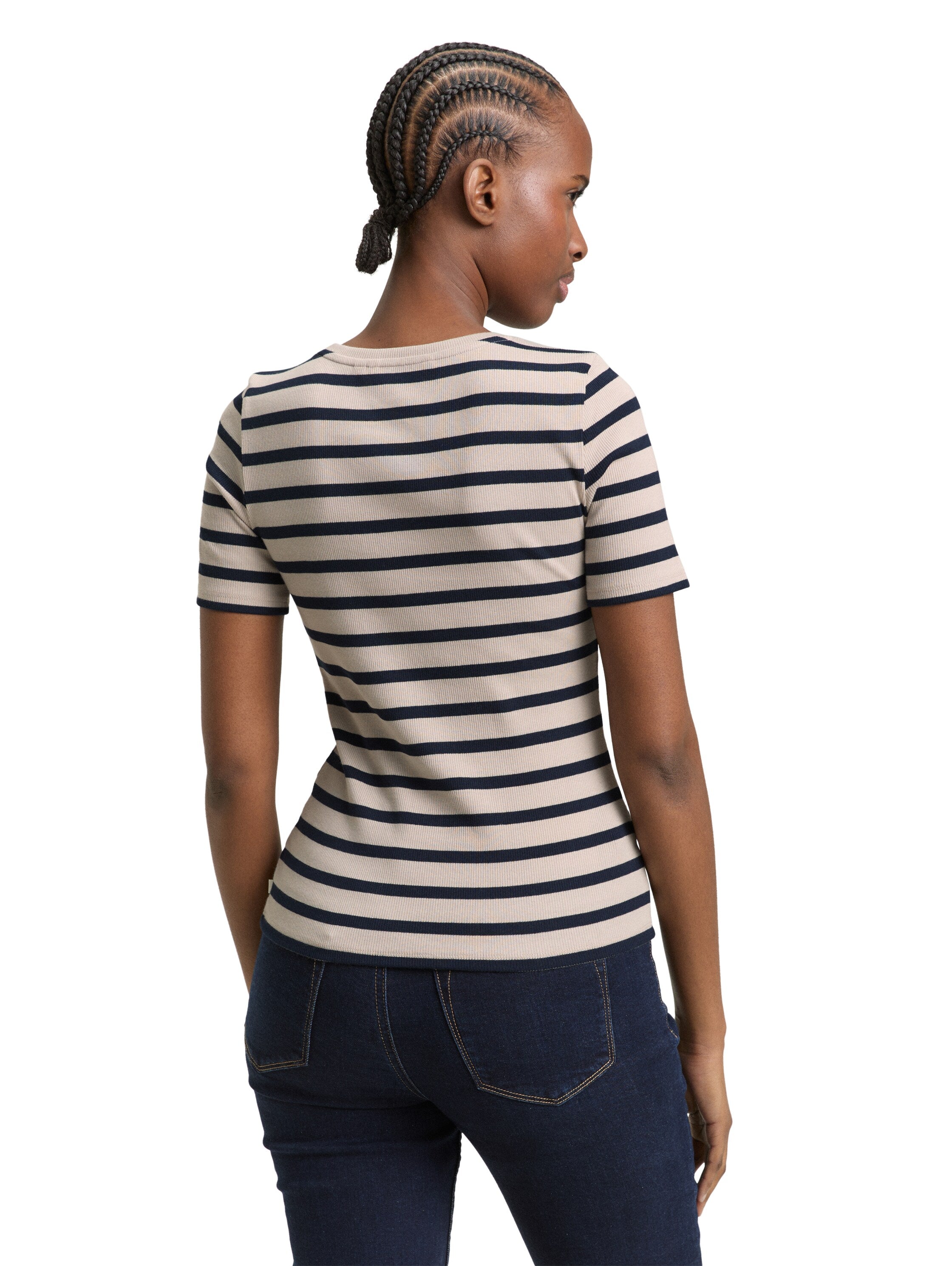 Tom Tailor Grey Navy Stripe Slim Fit T-Shirt