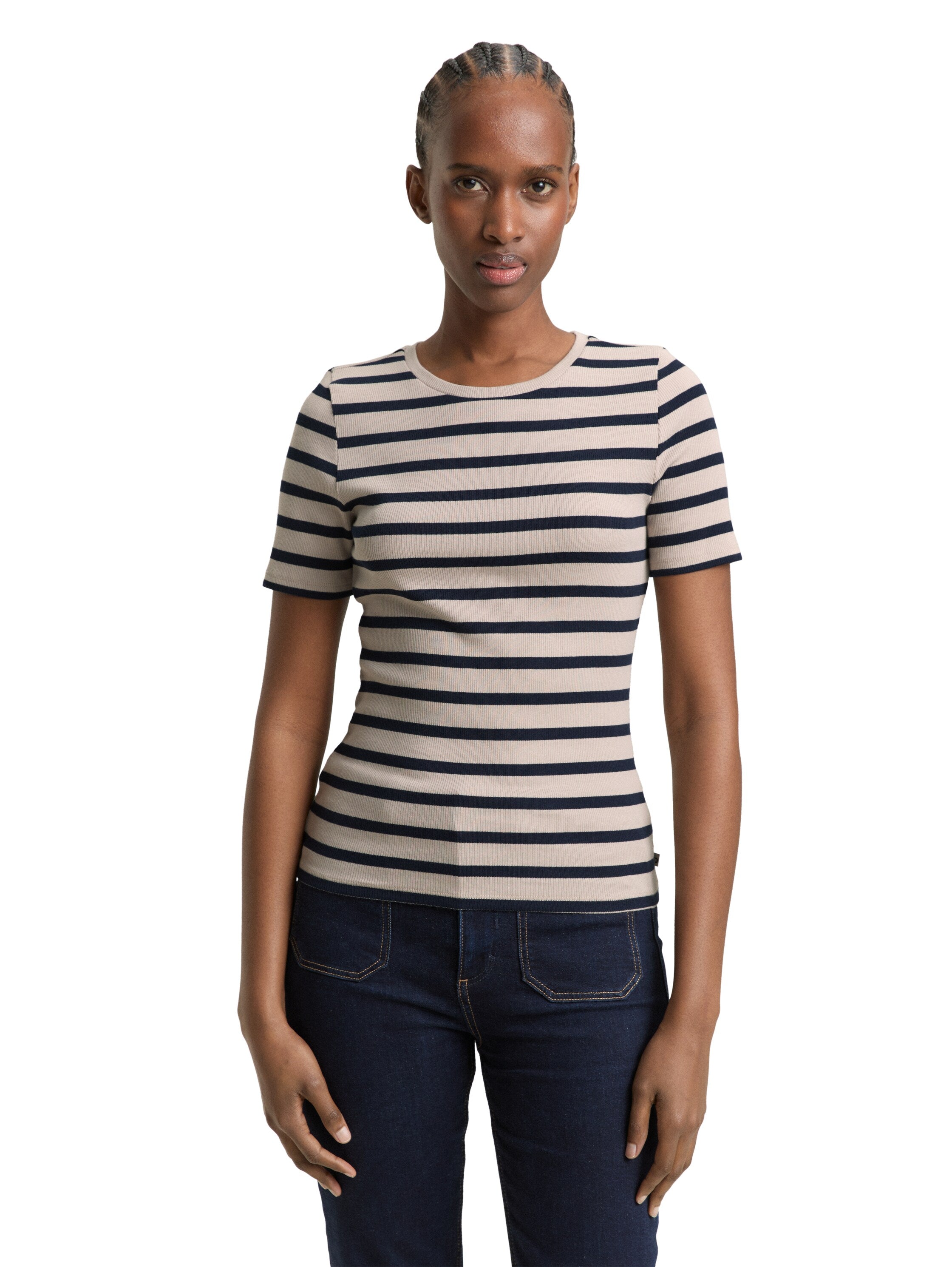 Tom Tailor Grey Navy Stripe Slim Fit T-Shirt