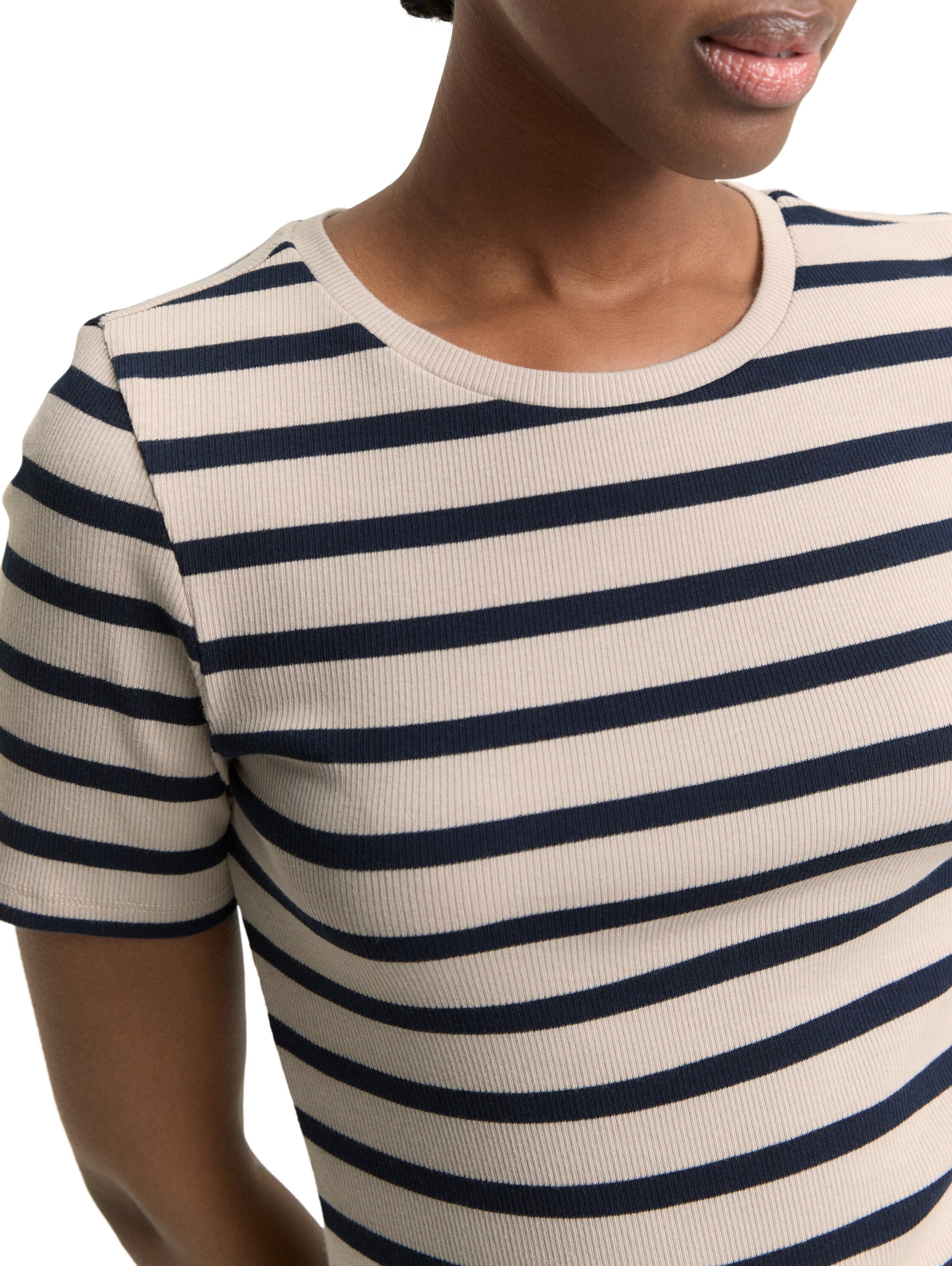 Tom Tailor Grey Navy Stripe Slim Fit T-Shirt