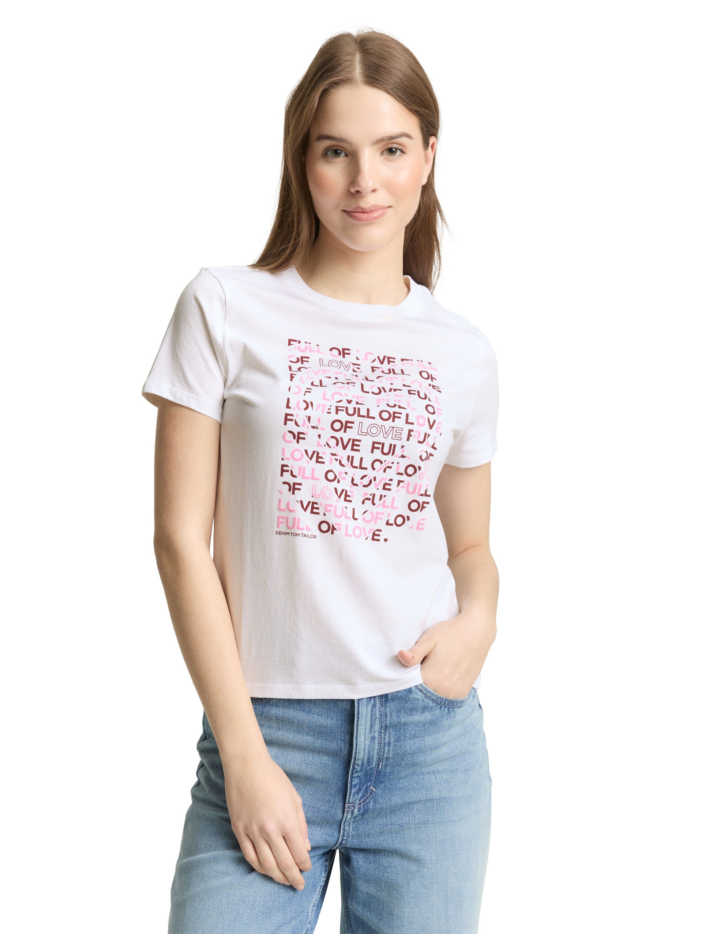 Tom Tailor White Full Of Love Print Design T-Shirt