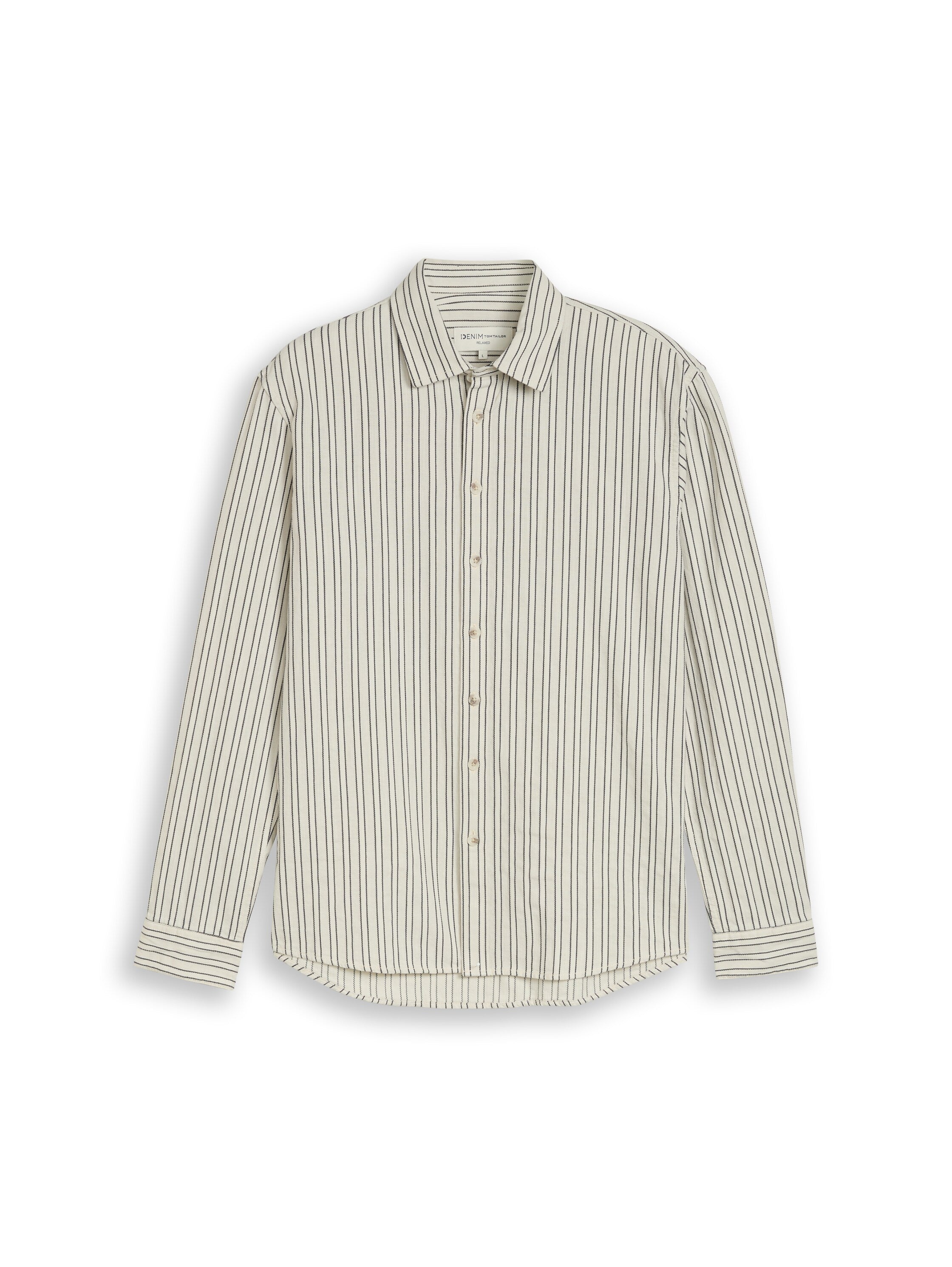 Tom Tailor Long-Sleeved Light Beige Shirt With Striped Design