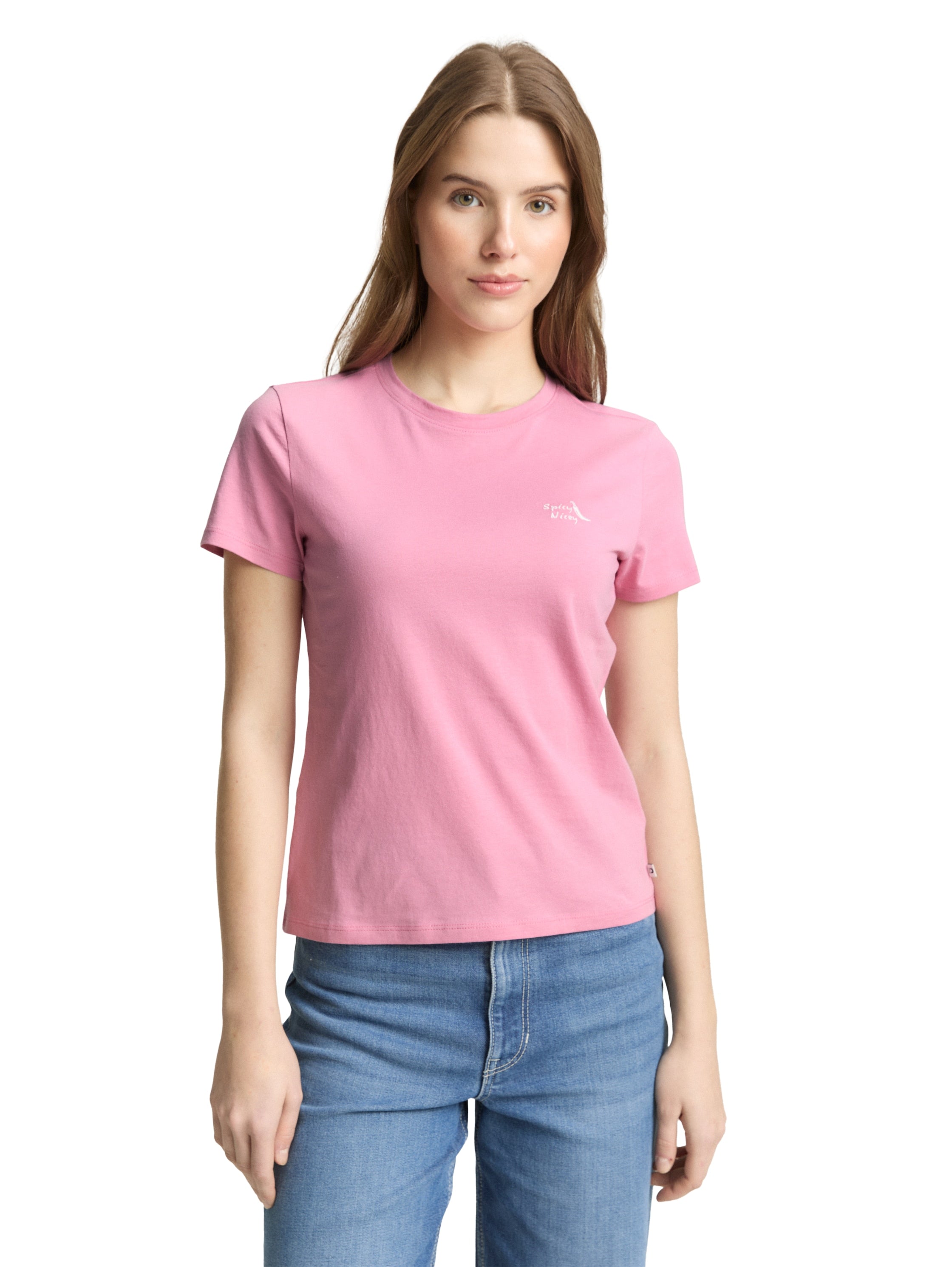 Tom Tailor Pink Short Sleeved T-Shirt With Printed Front Design