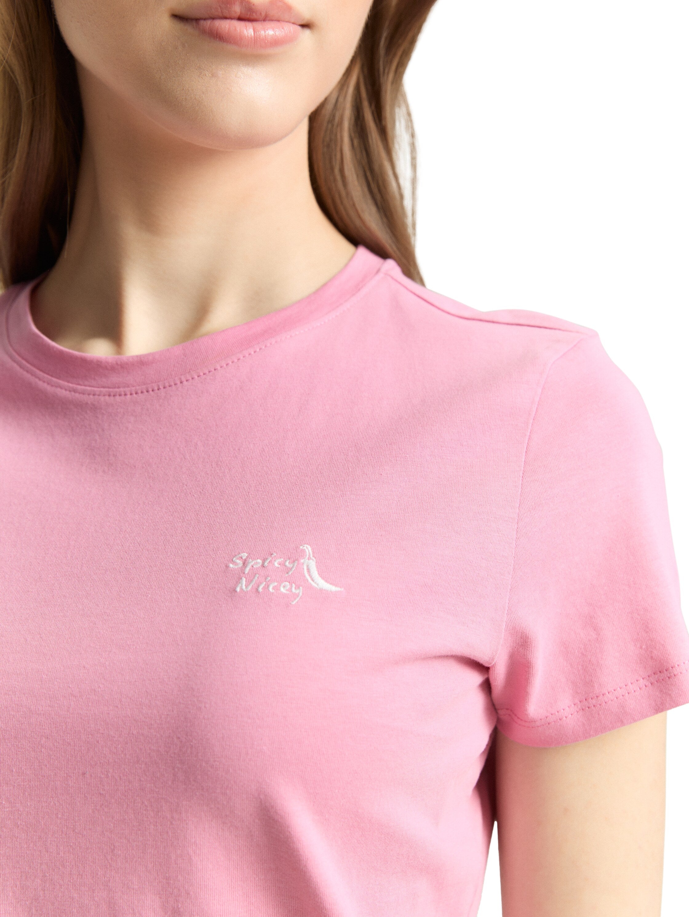 Tom Tailor Pink Short Sleeved T-Shirt With Printed Front Design