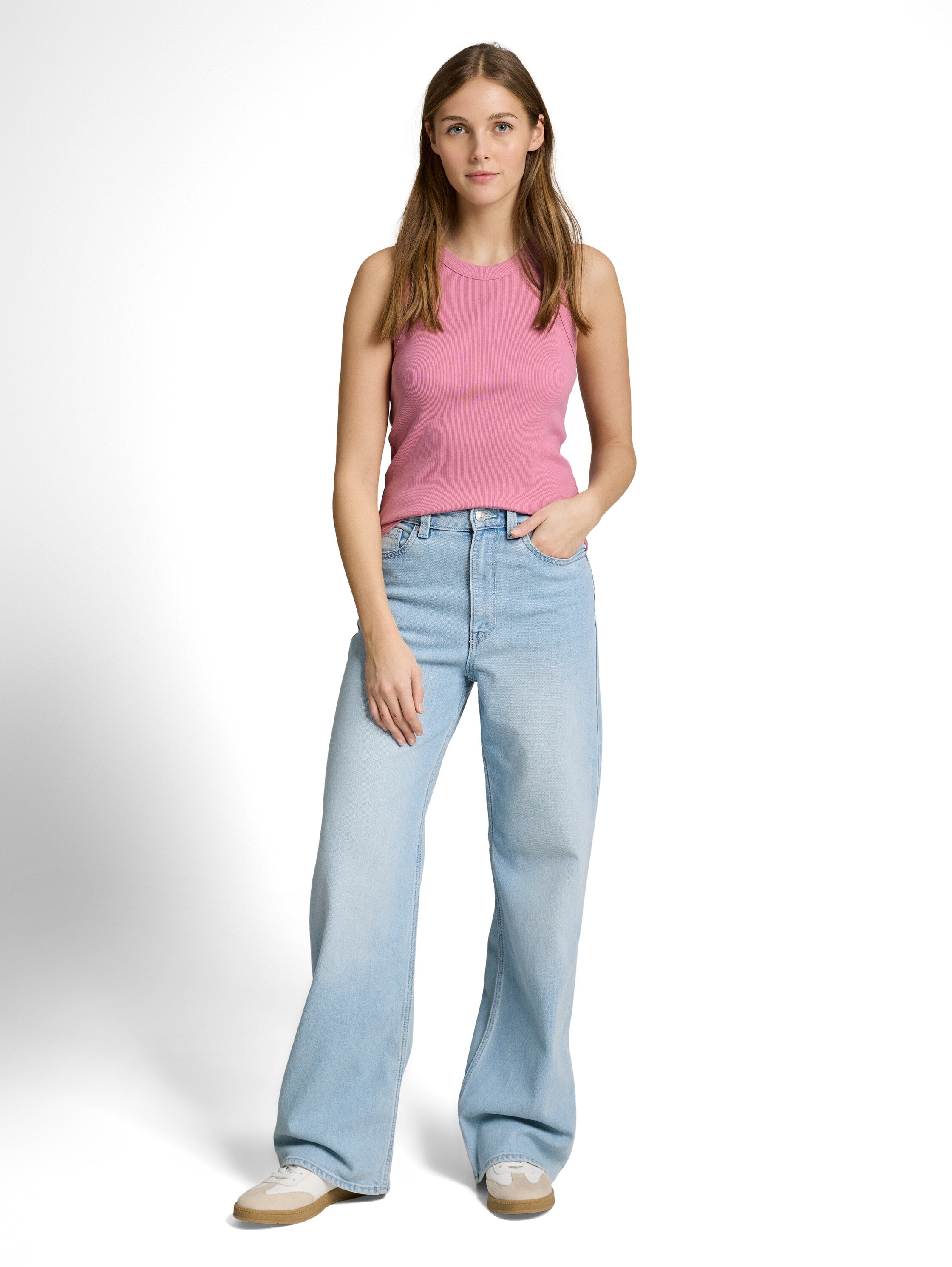 Tom Tailor Pink Slim-Fit Top With Ribbed Texture