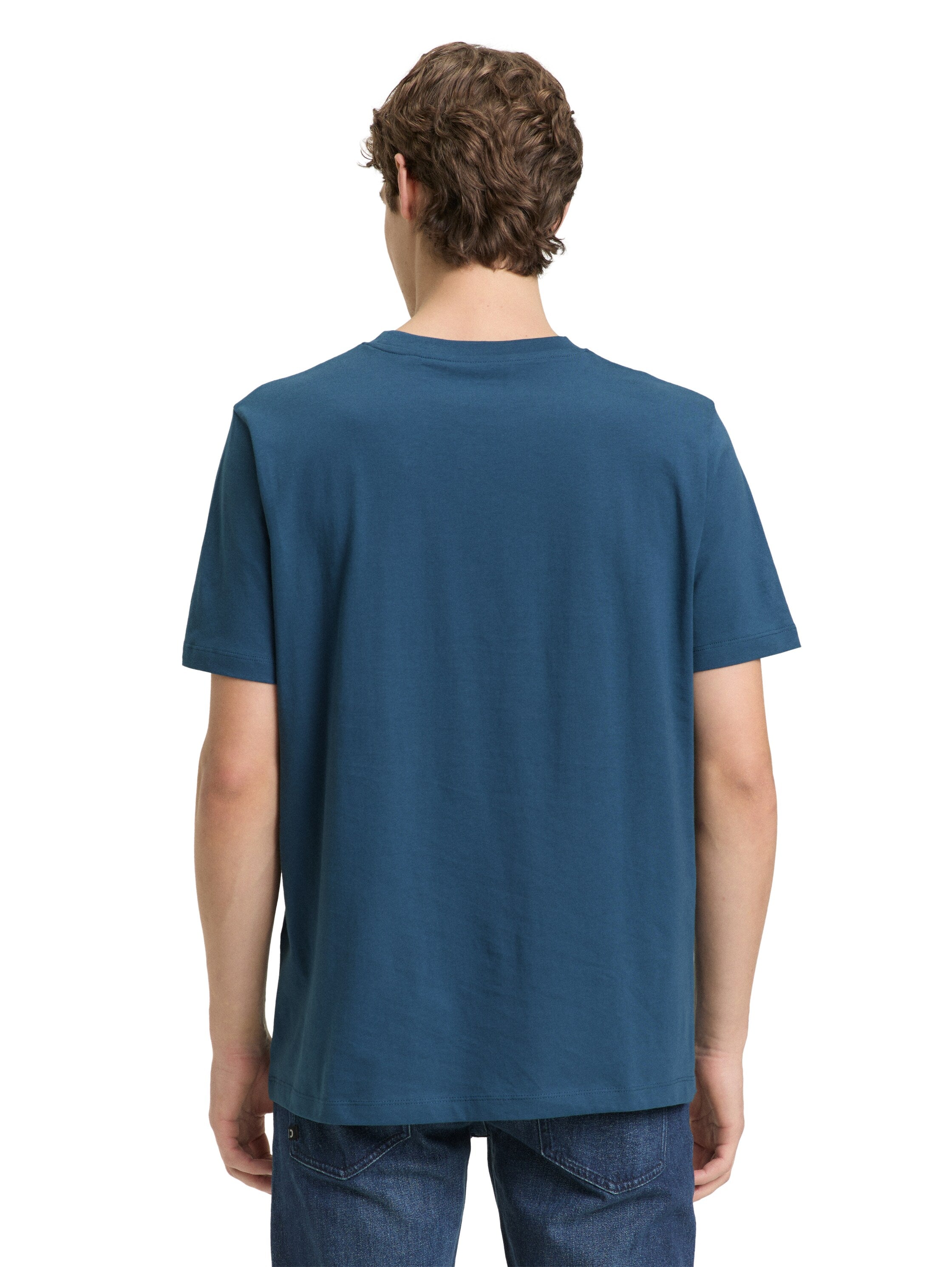 Tom Tailor Blue Round Neck T-Shirt With Printed Design