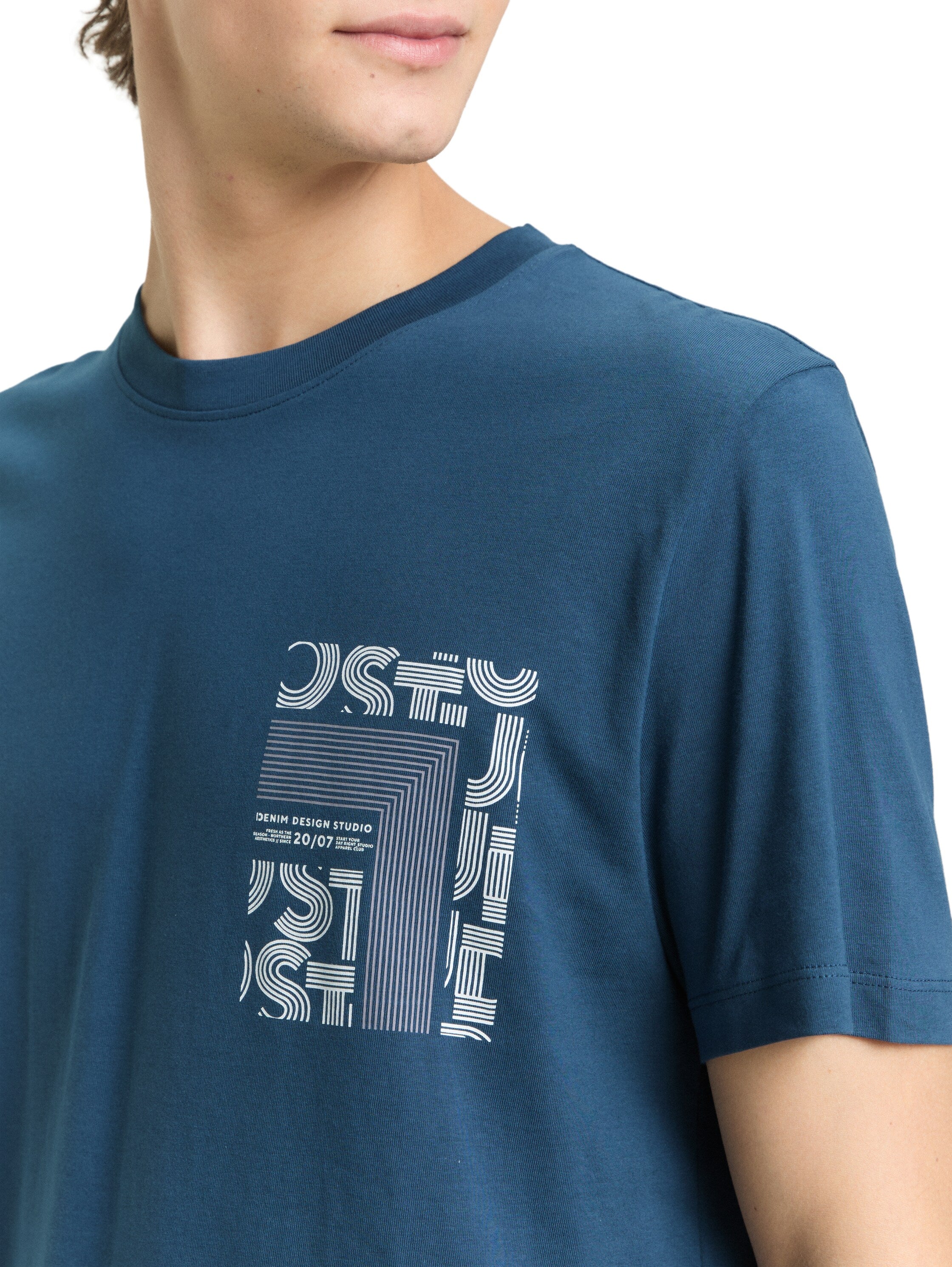 Tom Tailor Blue Round Neck T-Shirt With Printed Design