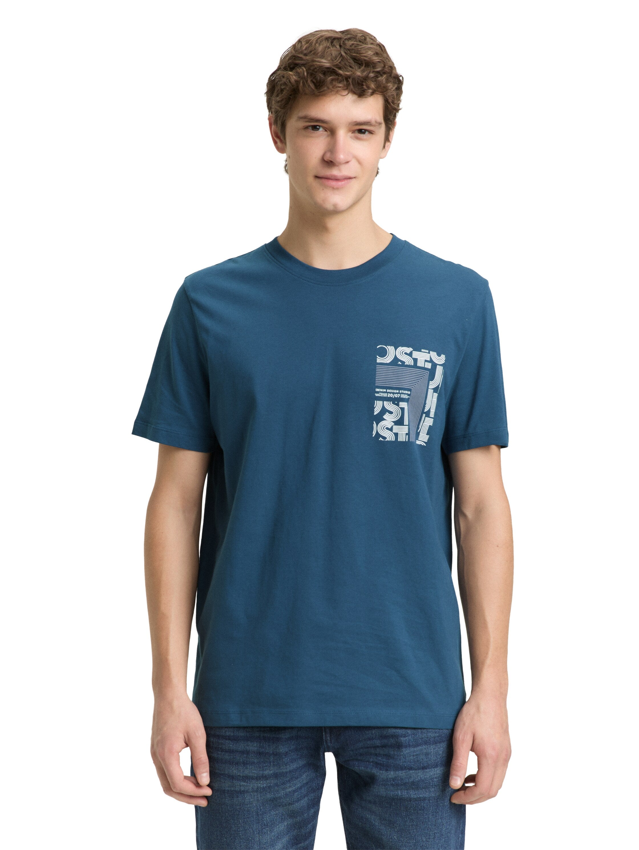 Tom Tailor Blue Round Neck T-Shirt With Printed Design