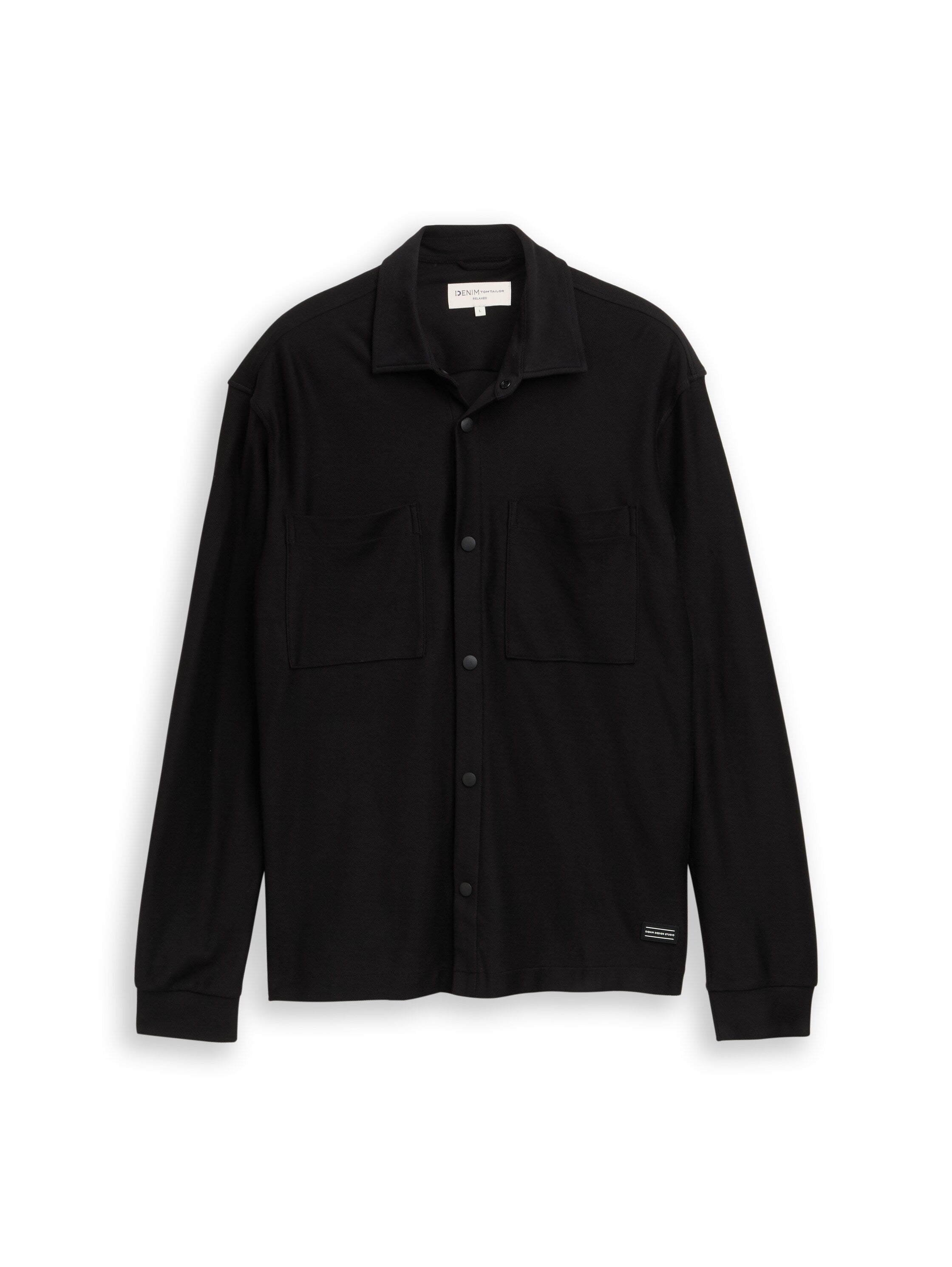Tom Tailor Black Button-Down Knit Shirt With Chest Pockets