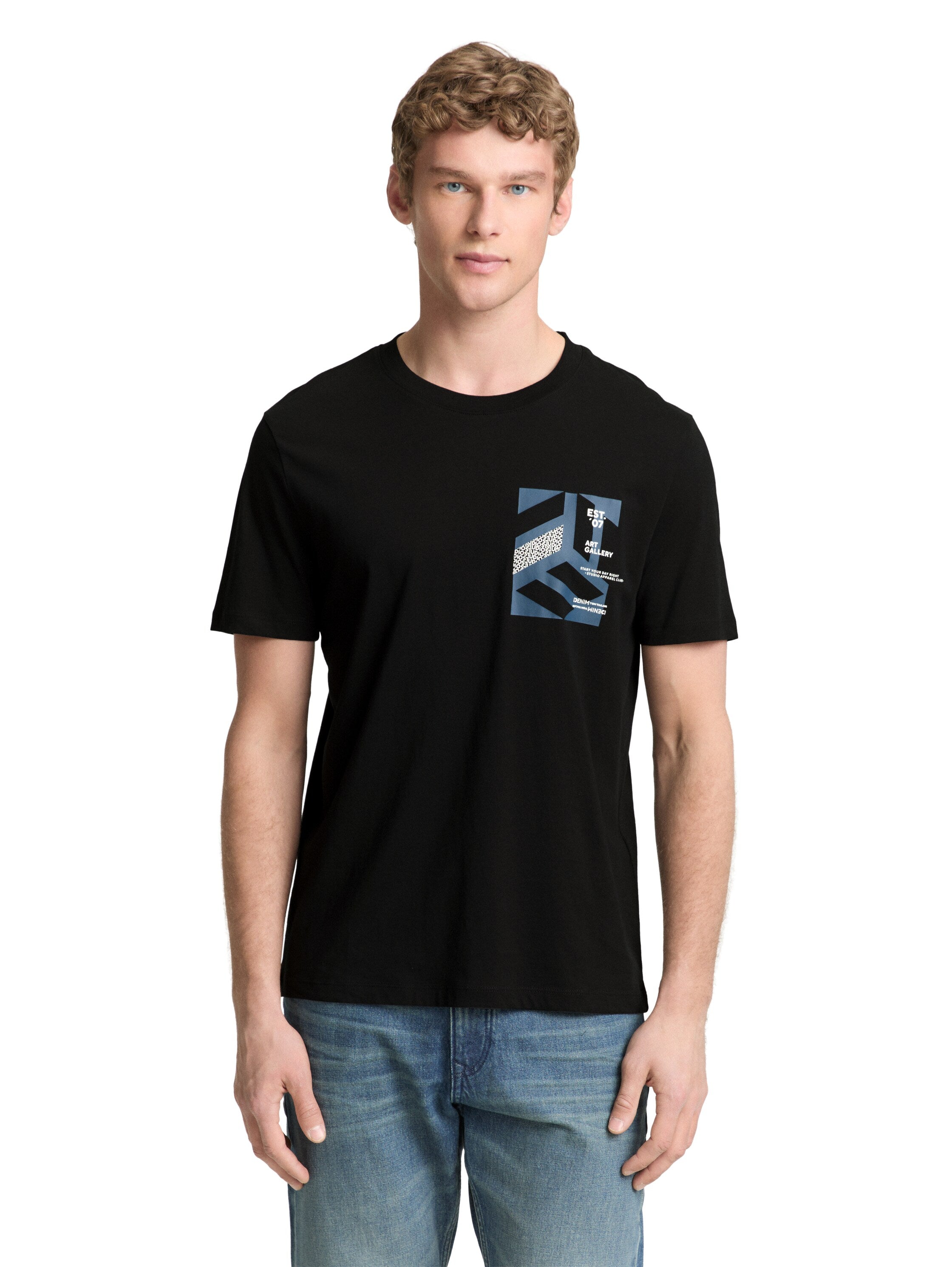 Tom Tailor Light Black Round Neck T-Shirt With Printed Design