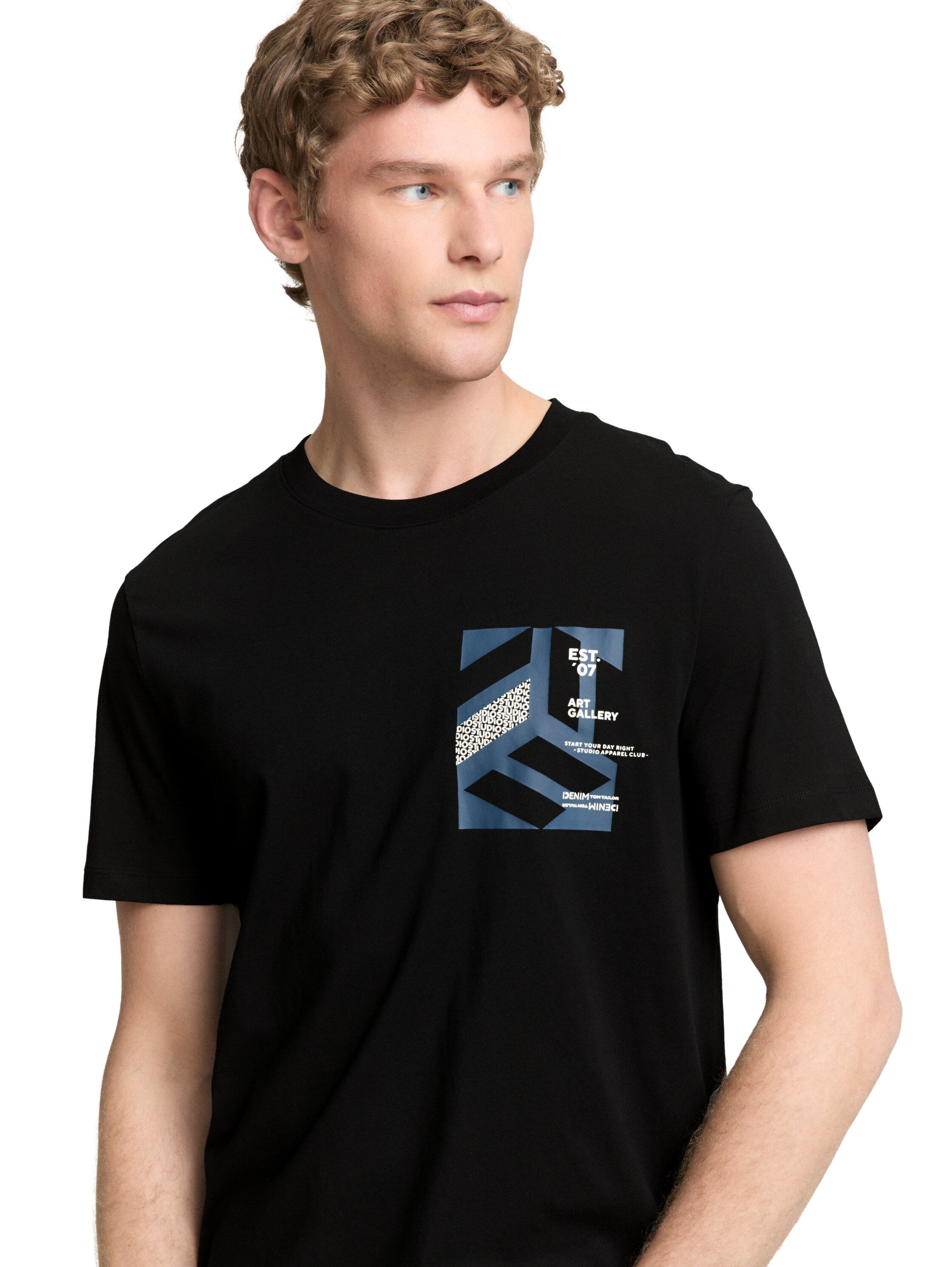 Tom Tailor Light Black Round Neck T-Shirt With Printed Design