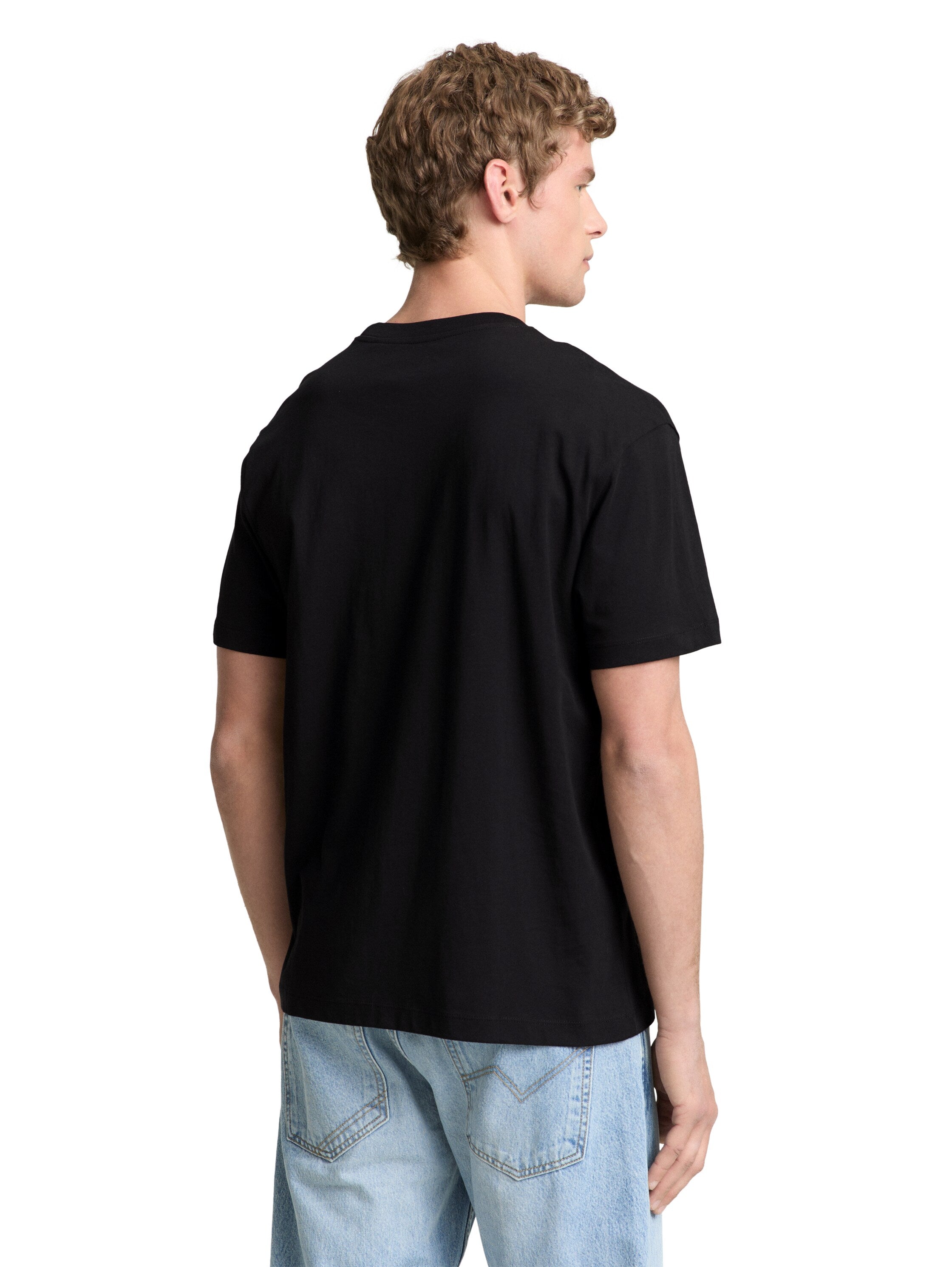 Tom Tailor Black White Relaxed Fit Cotton T-shirt