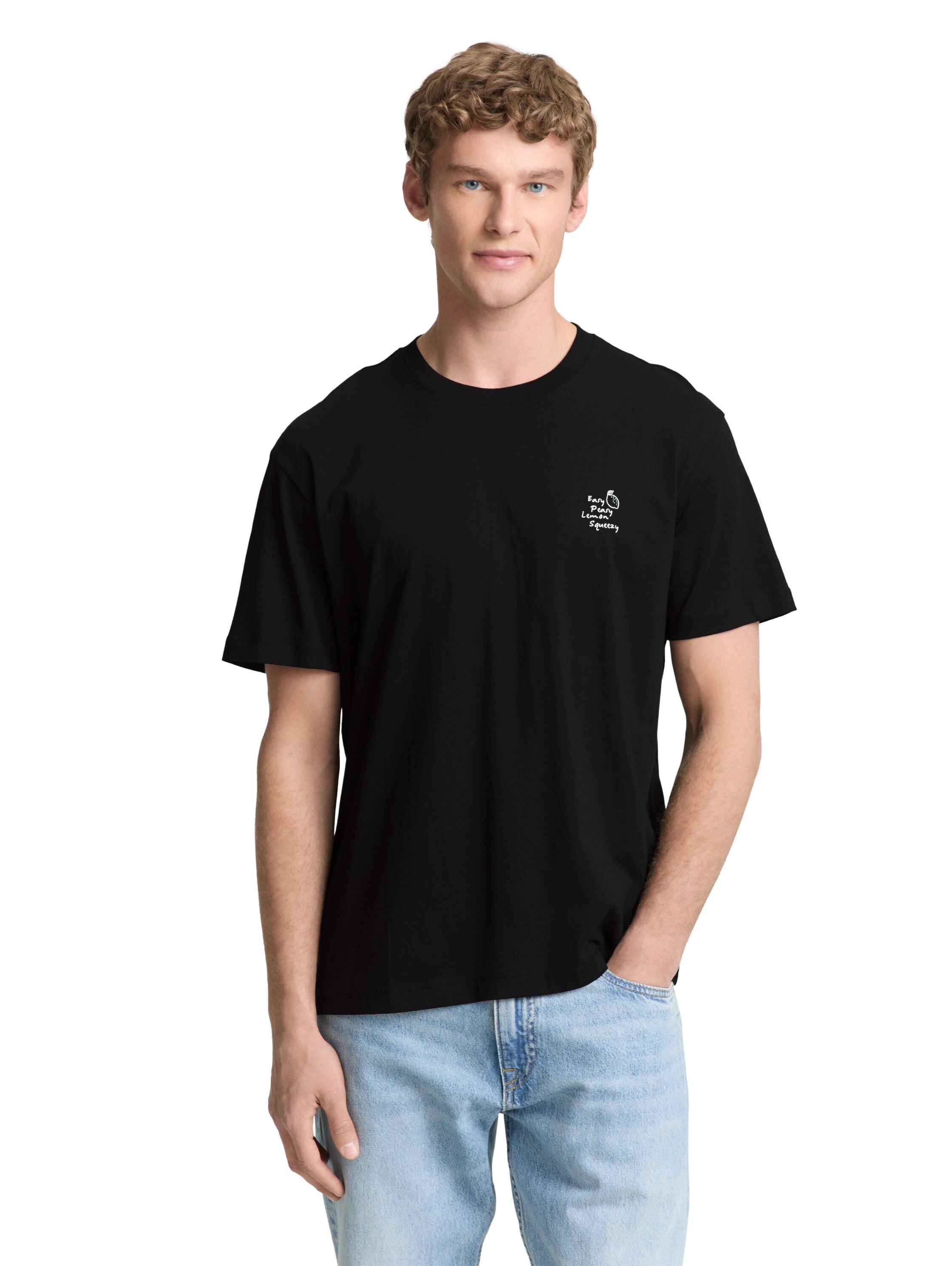 Tom Tailor Black White Relaxed Fit Cotton T-shirt