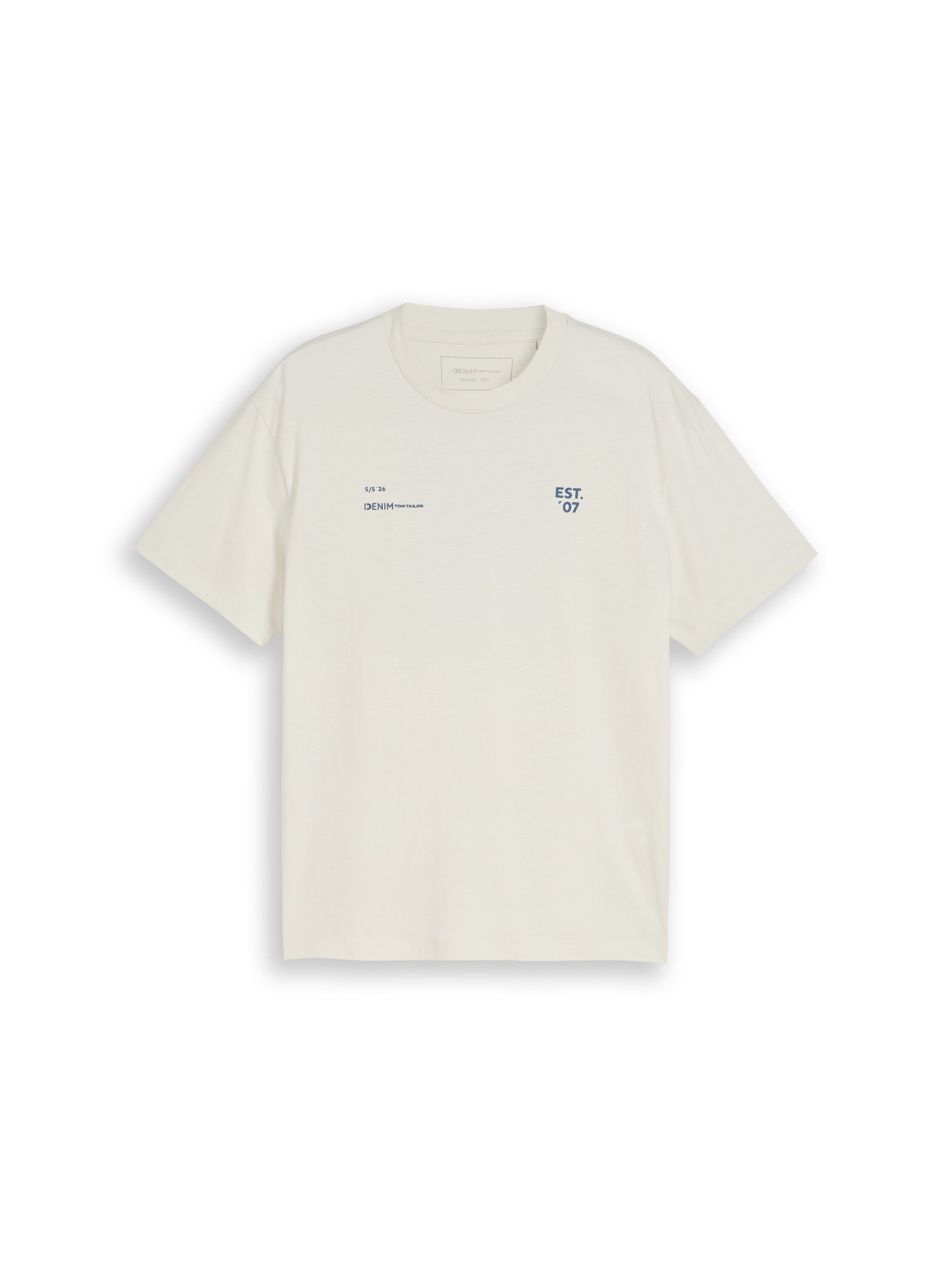 Tom Tailor Greyish White Round Neck T-Shirt With Back Printed Design