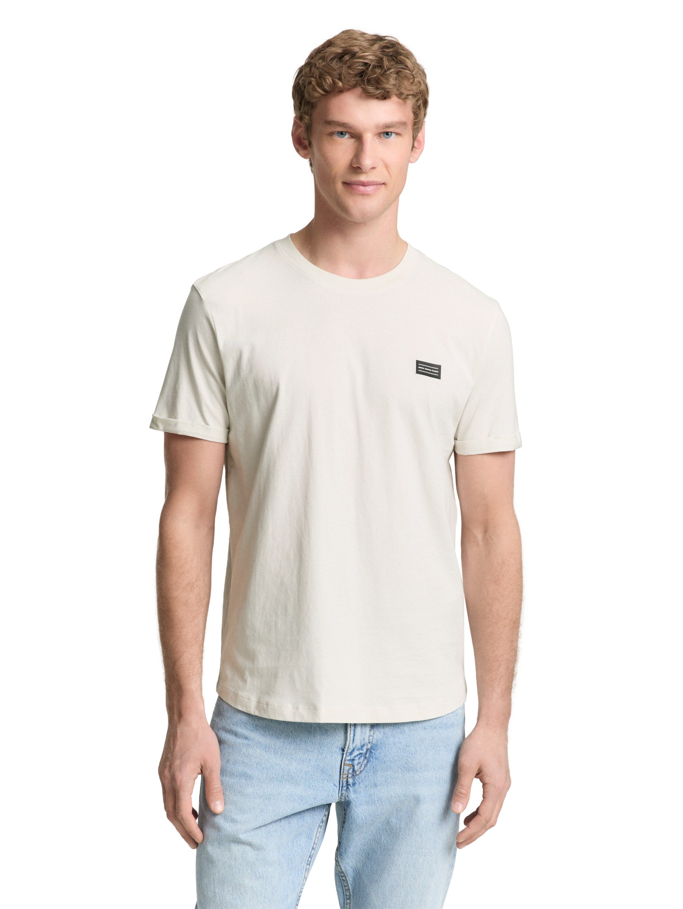 Tom Tailor Greyish White Short Sleeved T-Shirt With Printed Logo