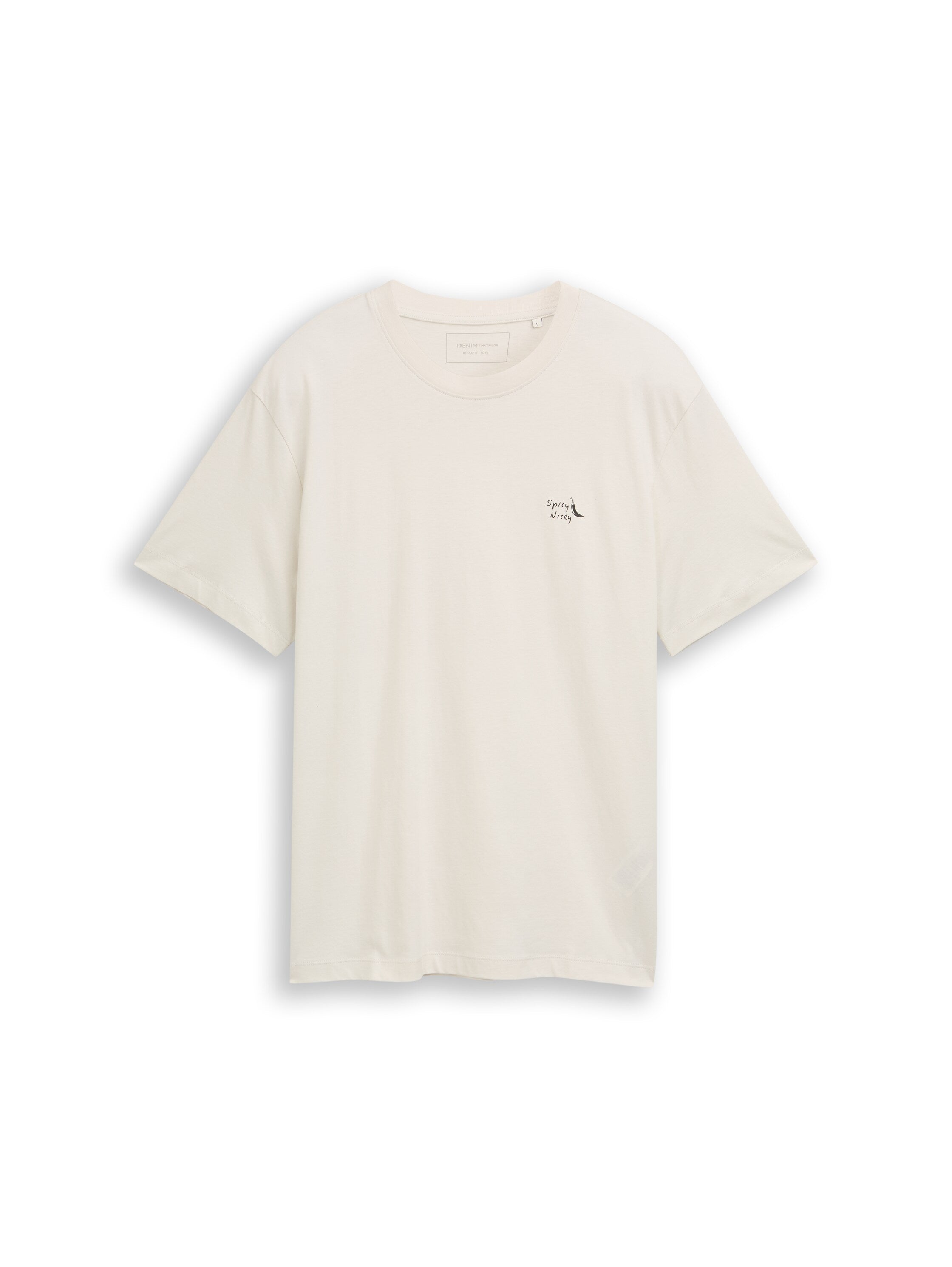 Tom Tailor Greyish White Relaxed Fit Cotton T-shirt