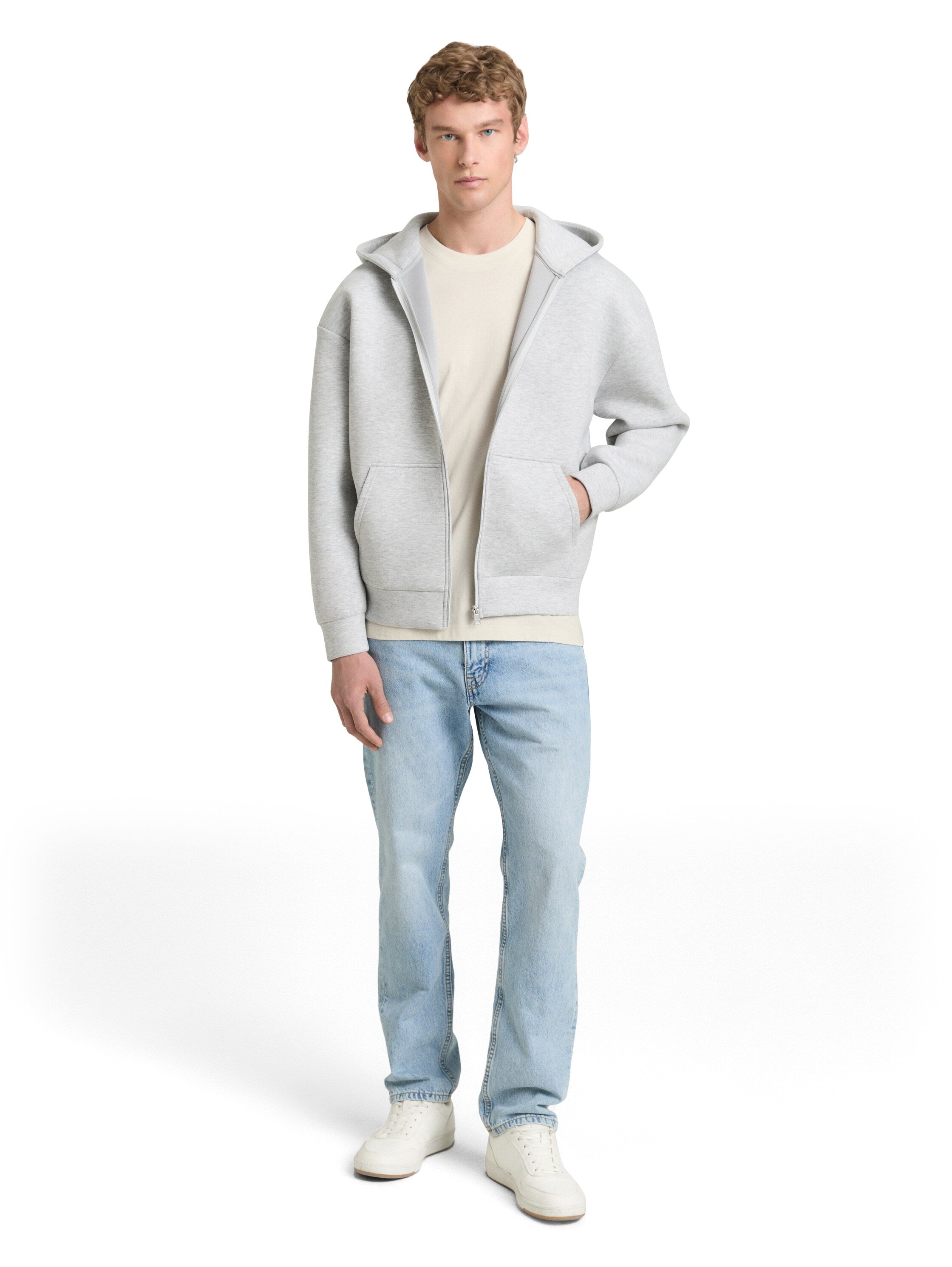 Tom Tailor Greyish White Relaxed Fit Cotton T-shirt