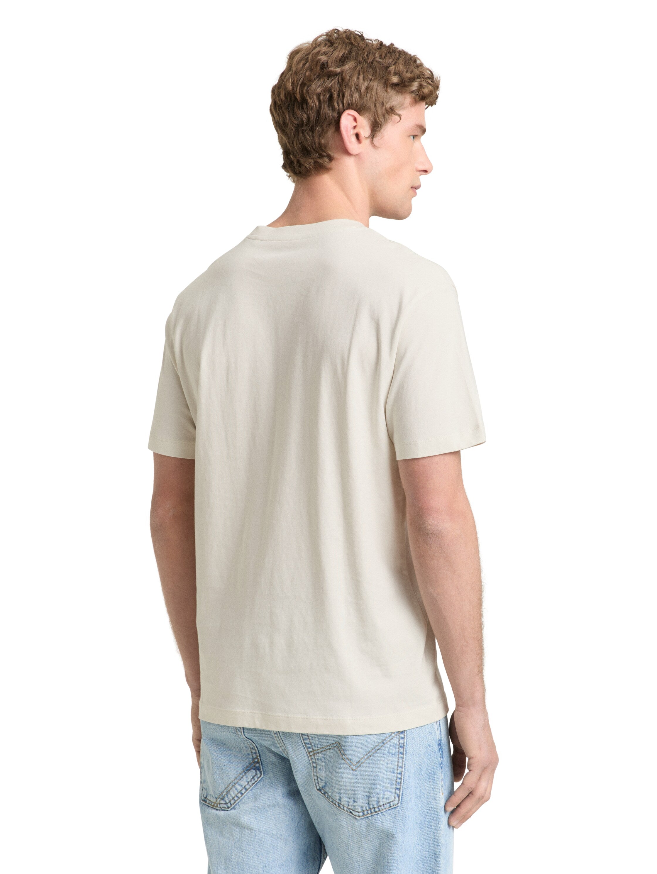 Tom Tailor Greyish White Relaxed Fit Cotton T-shirt