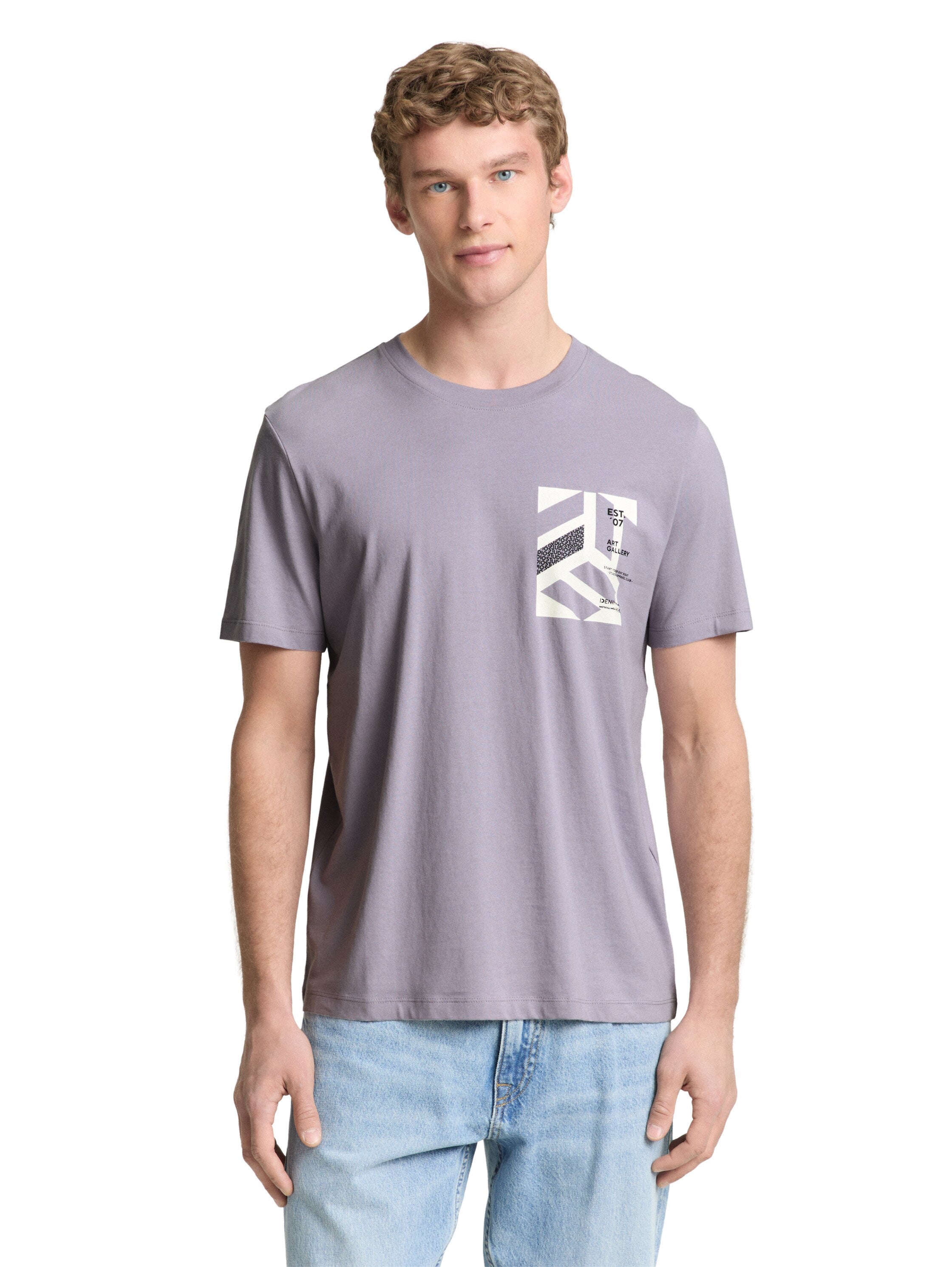 Tom Tailor Lilac Grey Round Neck T-Shirt With Printed Design