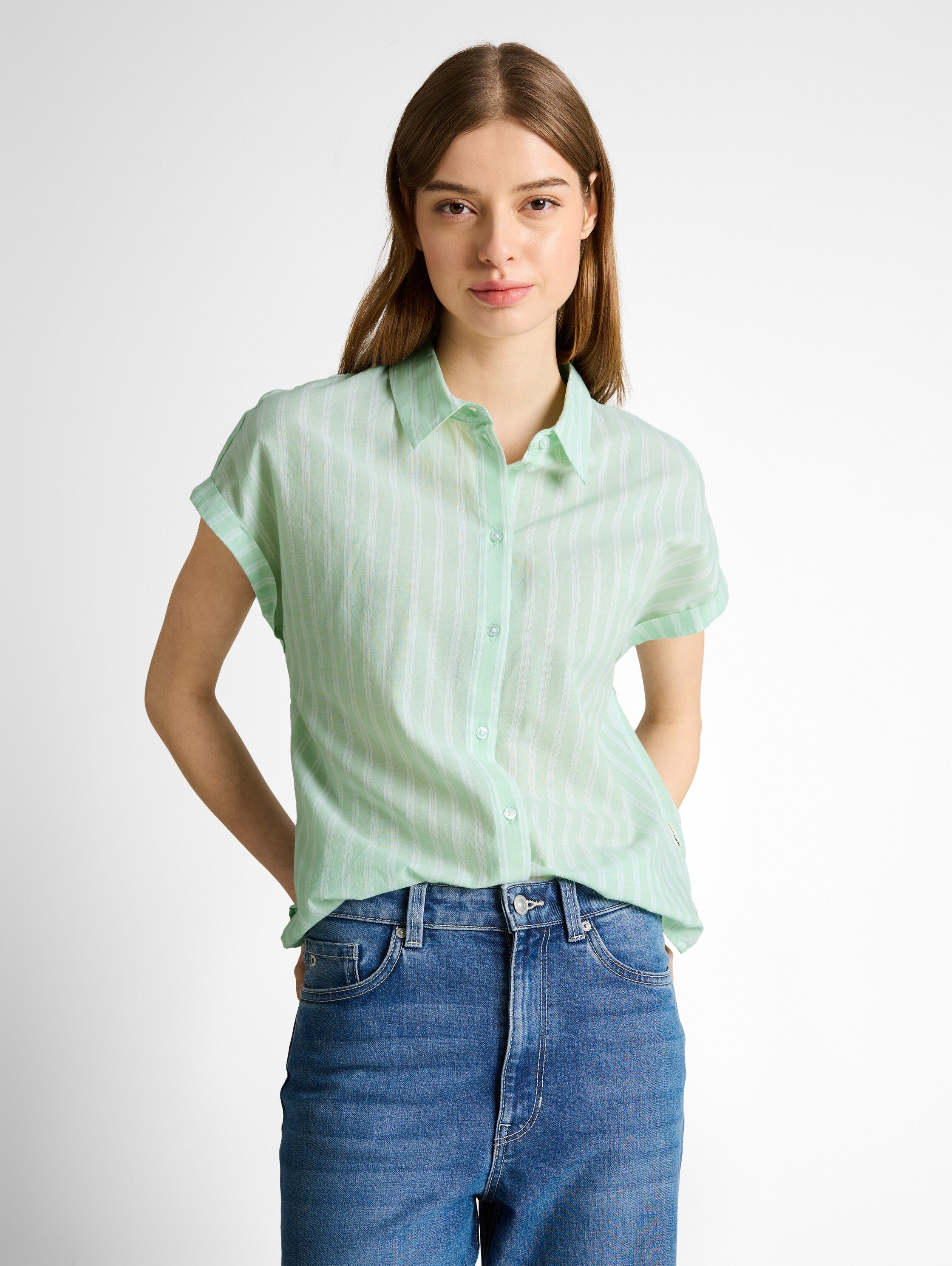 Tom Tailor Green White Striped Shirt