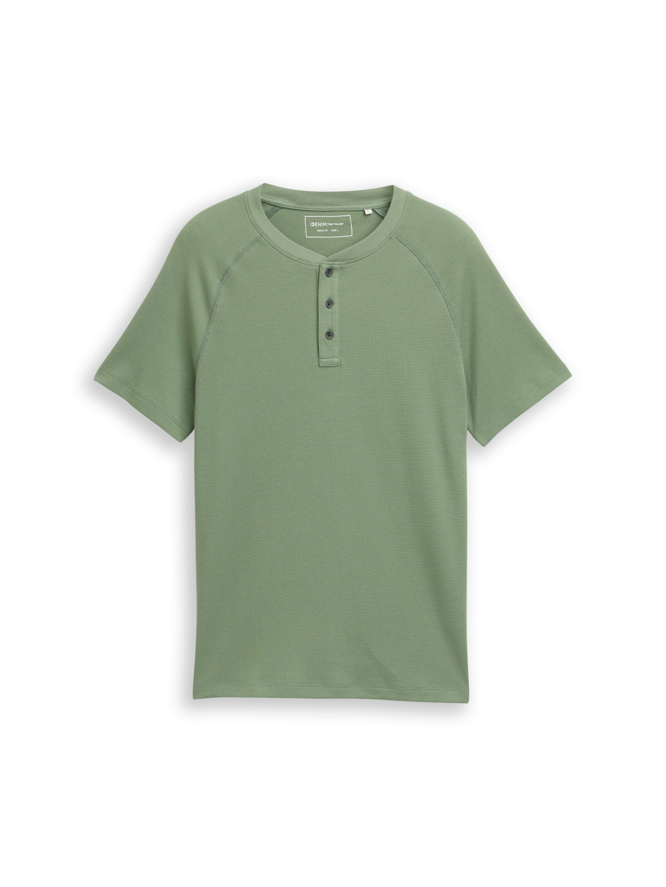 Tom Tailor Green Olive Henley T-Shirt With Waffle Texture