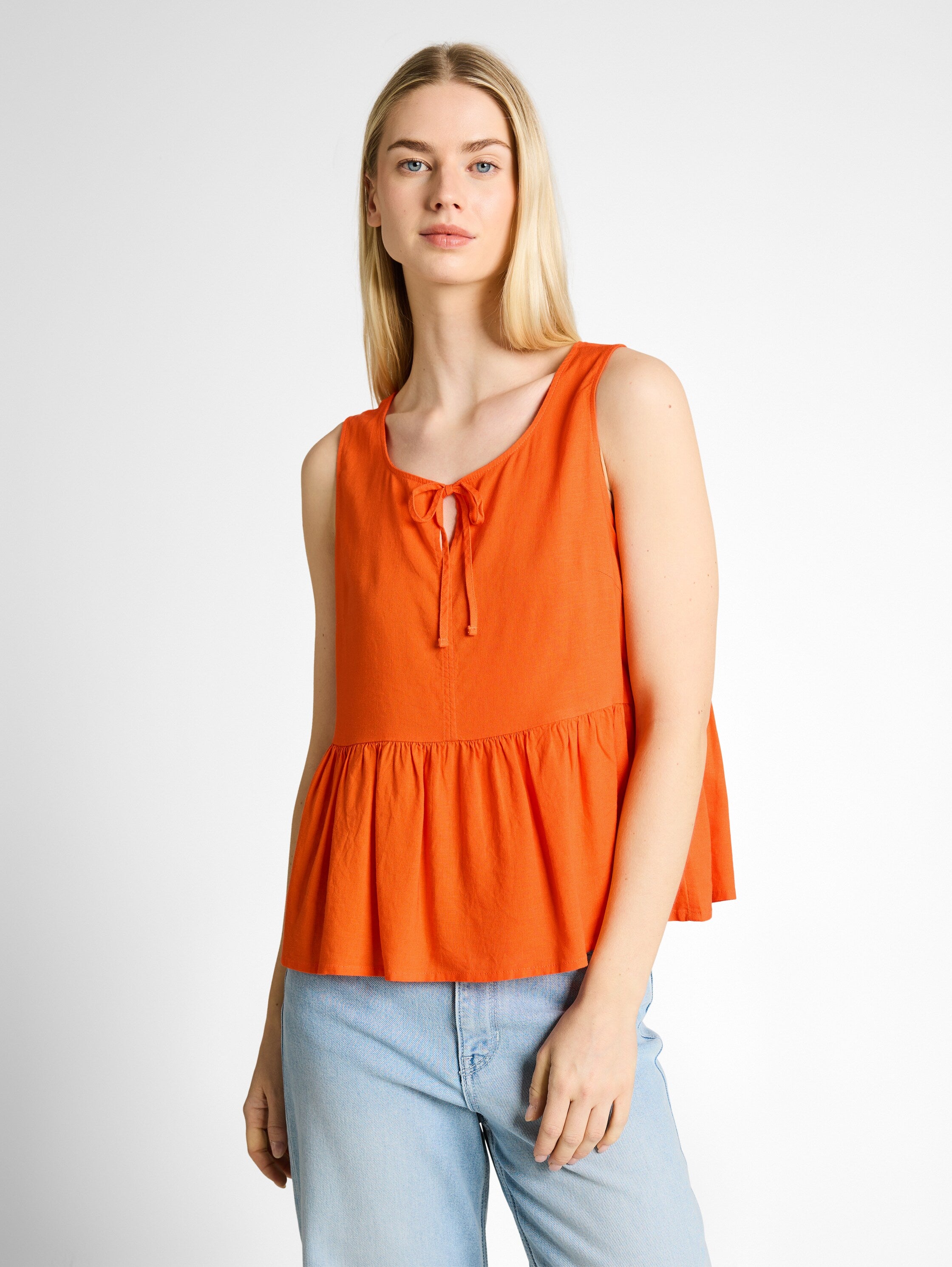 Tom Tailor Orange Blouse Top With Linen Blend
