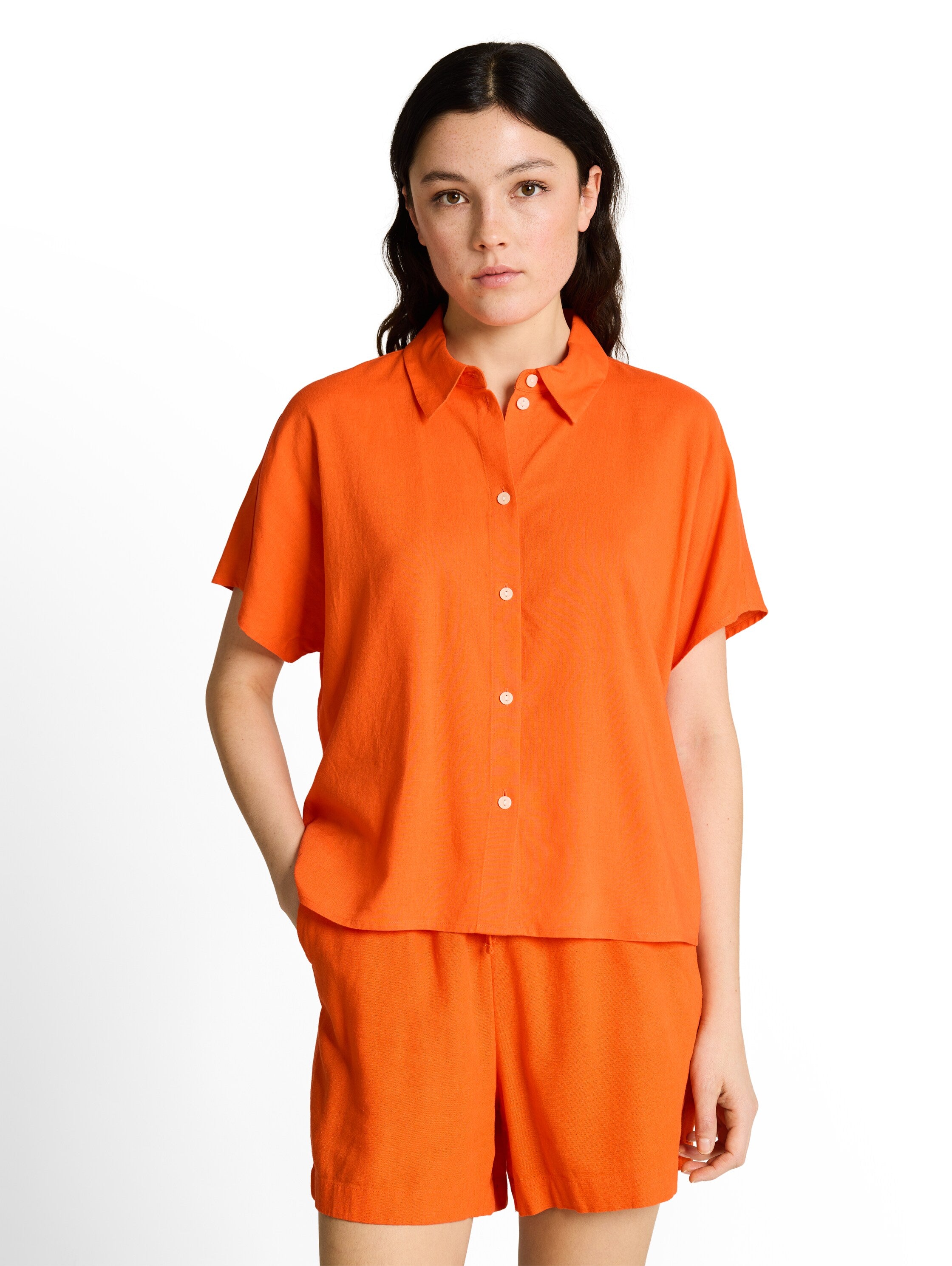 Tom Tailor Orange Boxy-Fit Blouse With Linen Blend