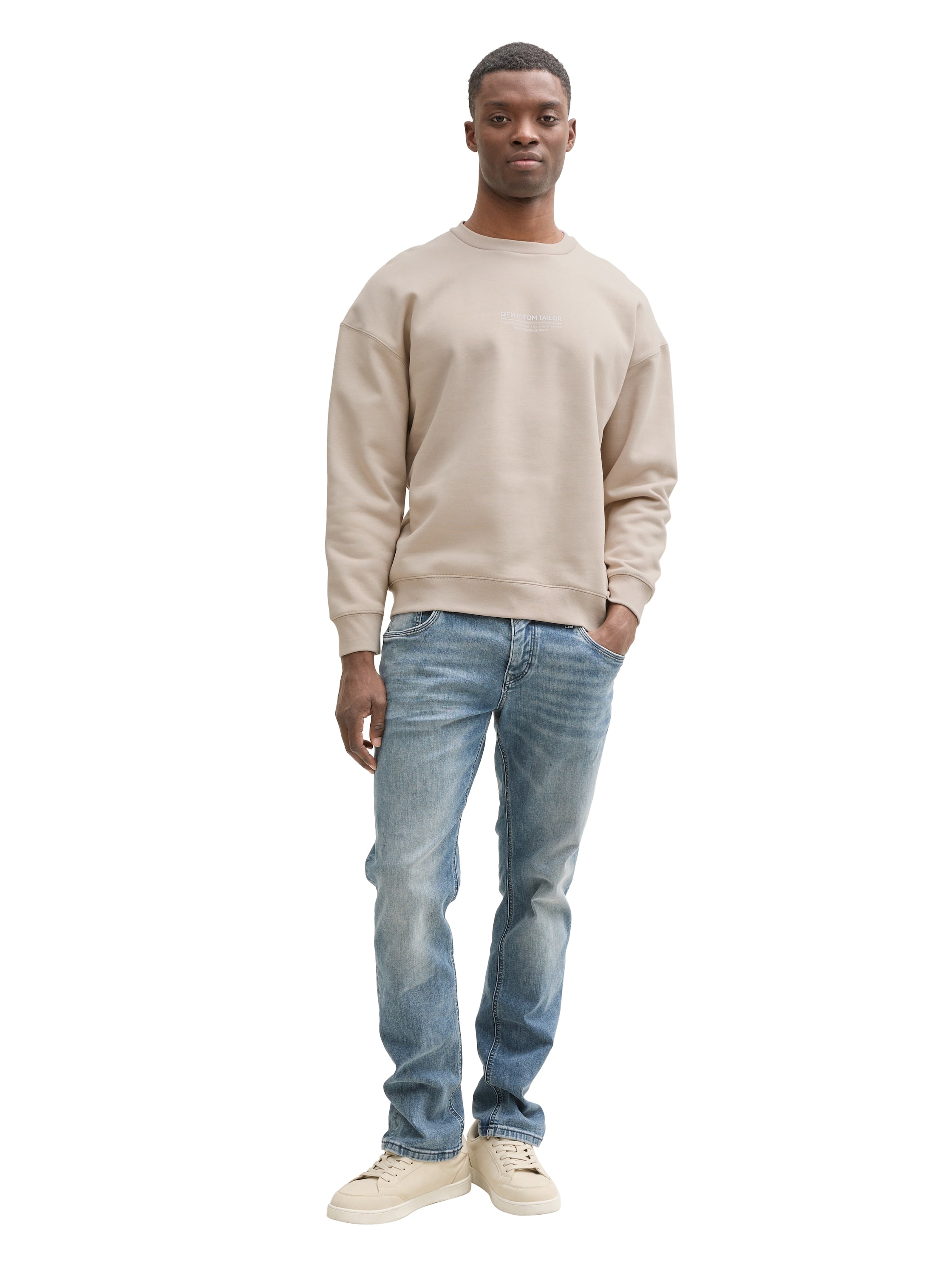 Tom Tailor Relaxed Light Dove Grey Sweater With Logo Print