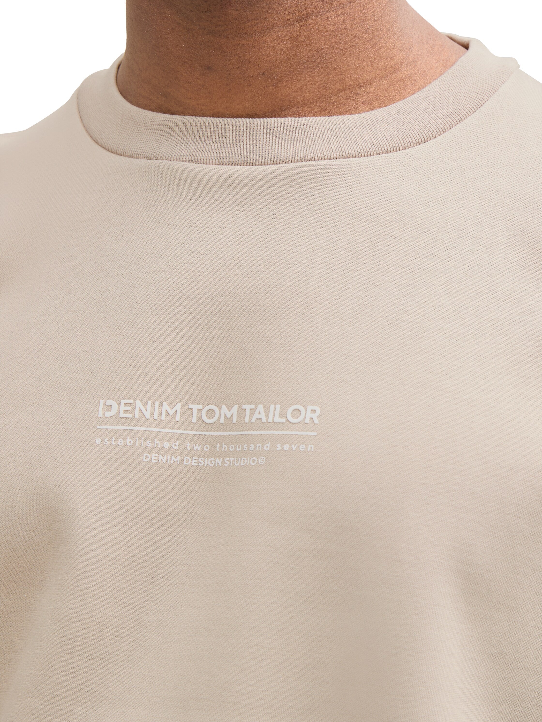Tom Tailor Relaxed Light Dove Grey Sweater With Logo Print