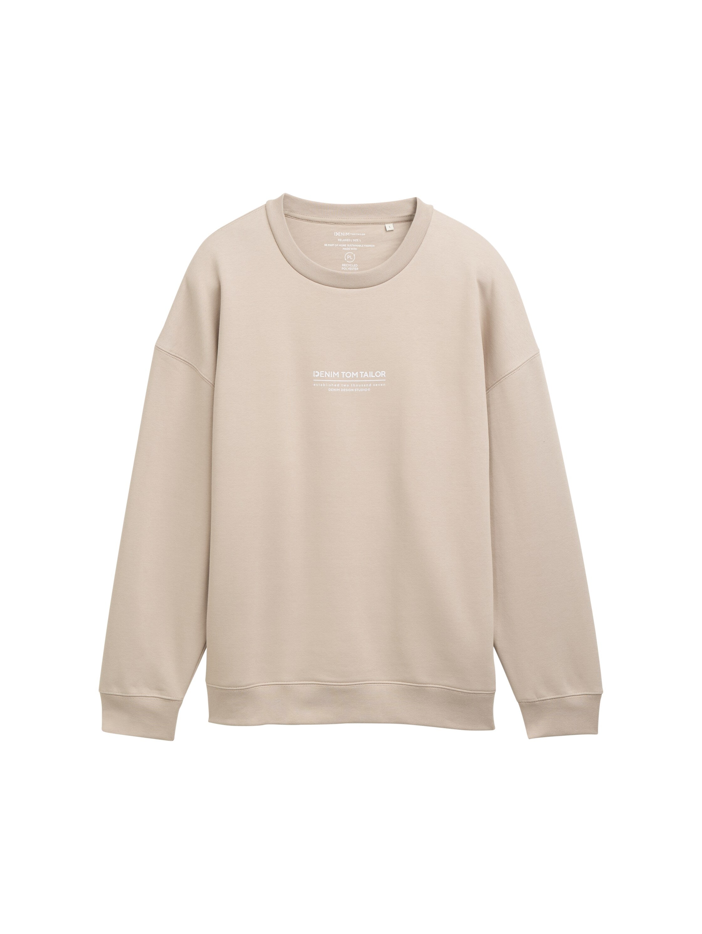 Tom Tailor Relaxed Light Dove Grey Sweater With Logo Print