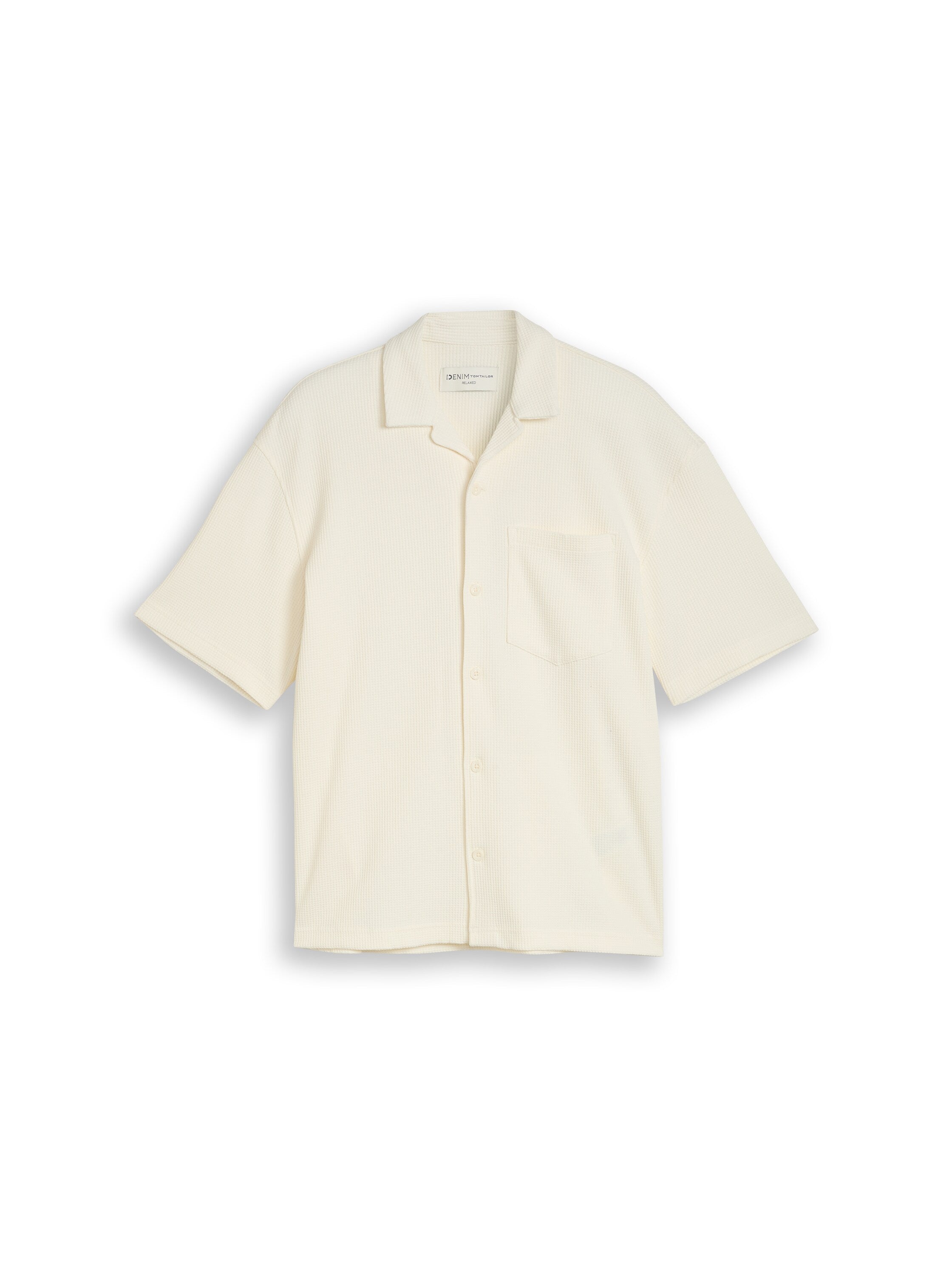 Tom Tailor Relaxed Fit Off-White Resort Shirt With Waffle Texture