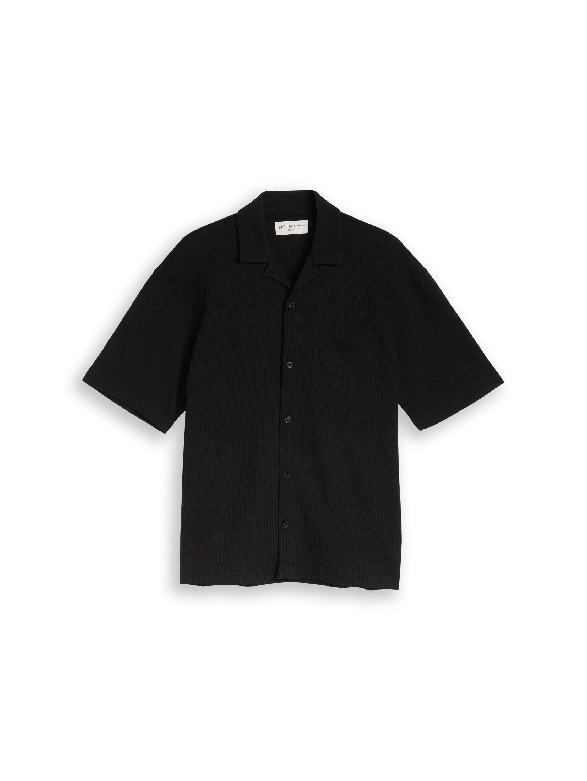 Tom Tailor Relaxed Fit Deep Black Resort Shirt With Waffle Texture