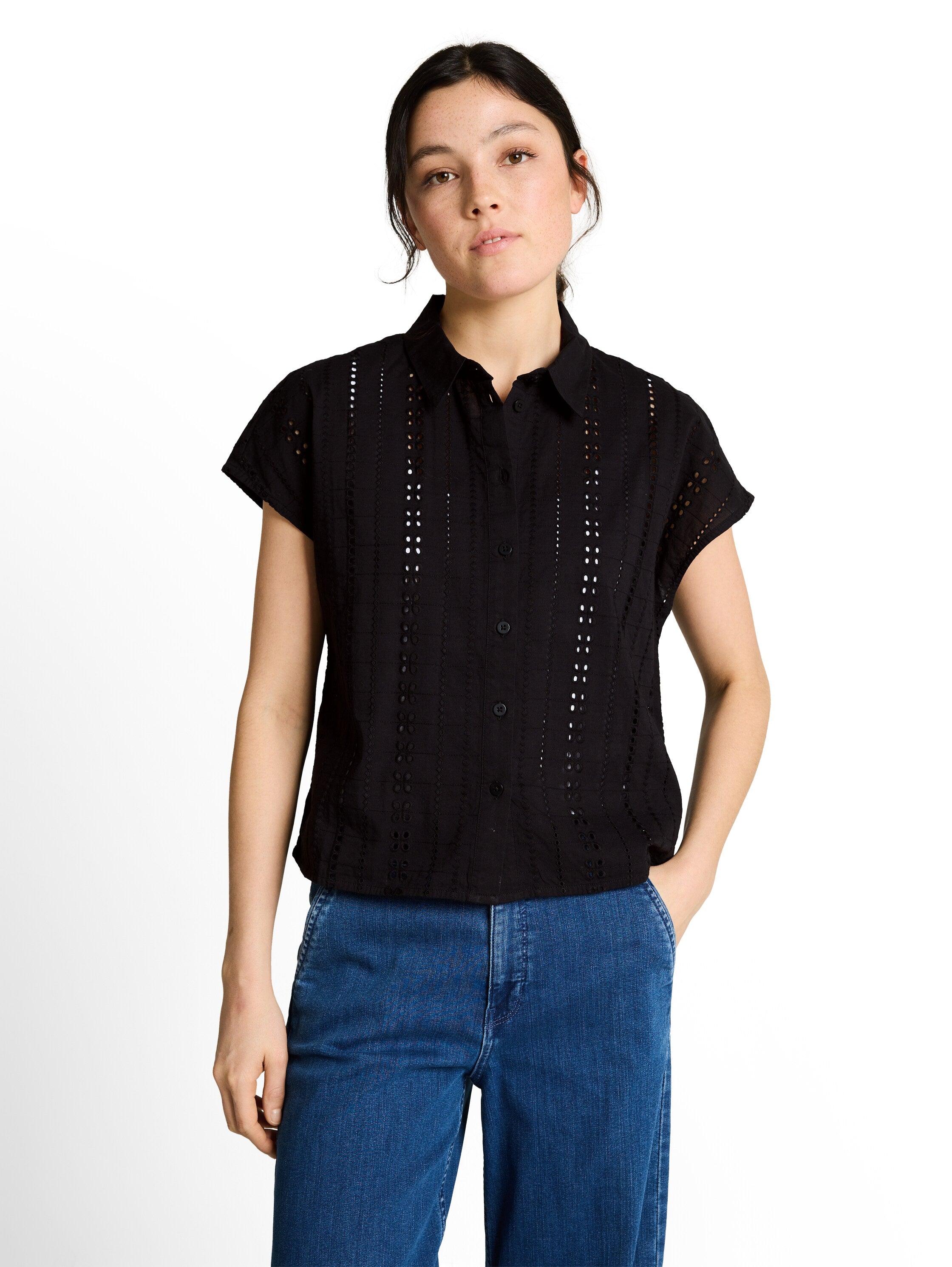 Tom Tailor Black Blouse With Eyelet Embroidery