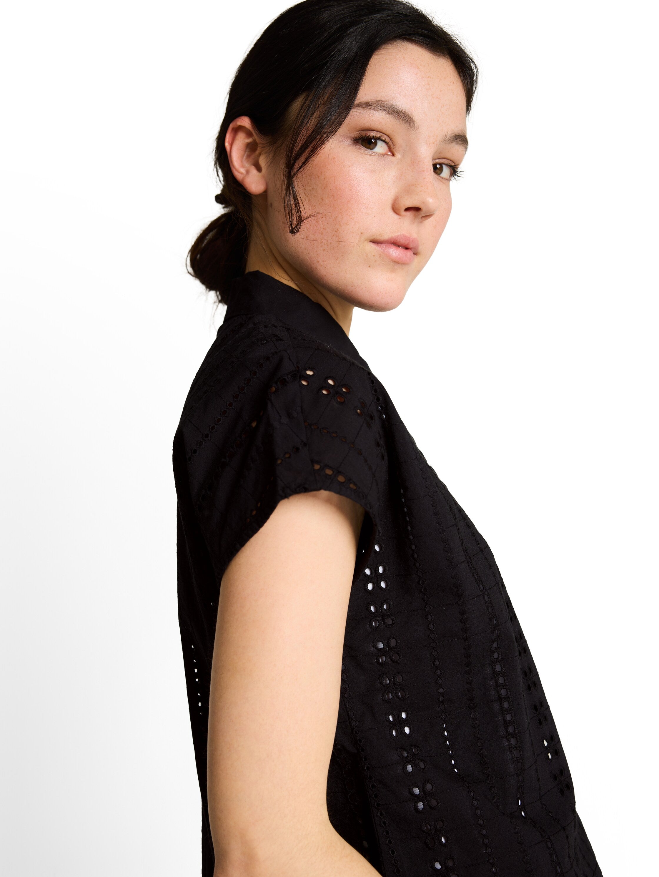 Tom Tailor Black Blouse With Eyelet Embroidery